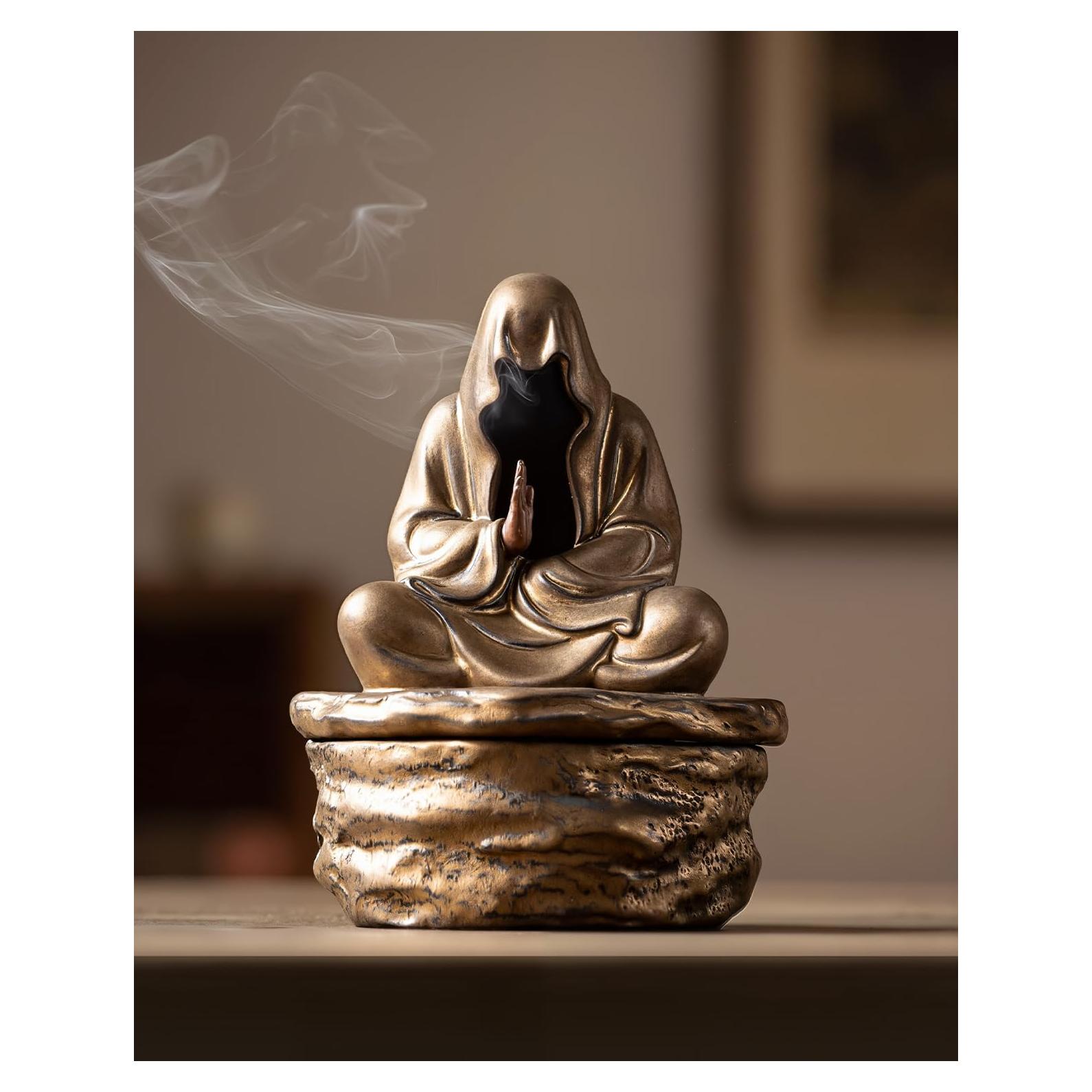 Quemador de Incienso TEAVOR de Cerámica Buda Dorado 15 cm