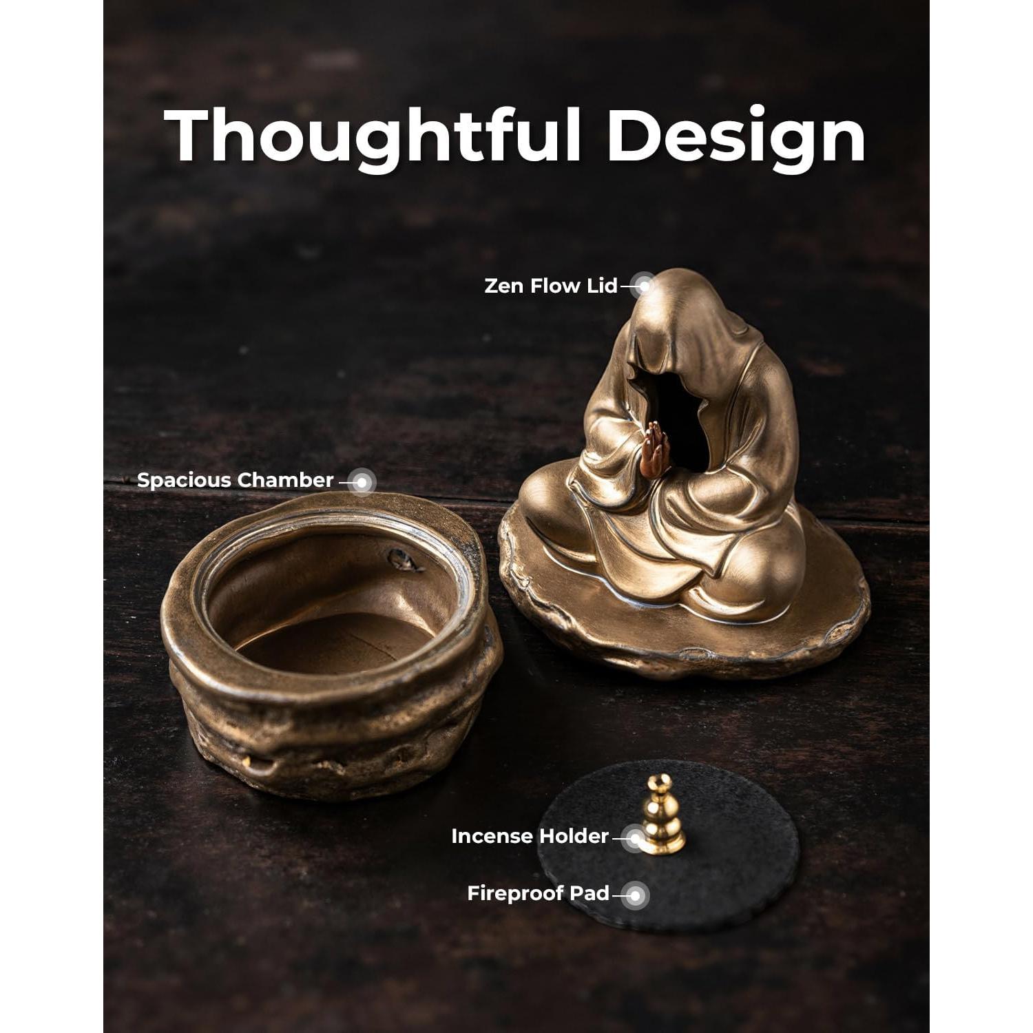 Quemador de Incienso TEAVOR de Cerámica Buda Dorado 15 cm