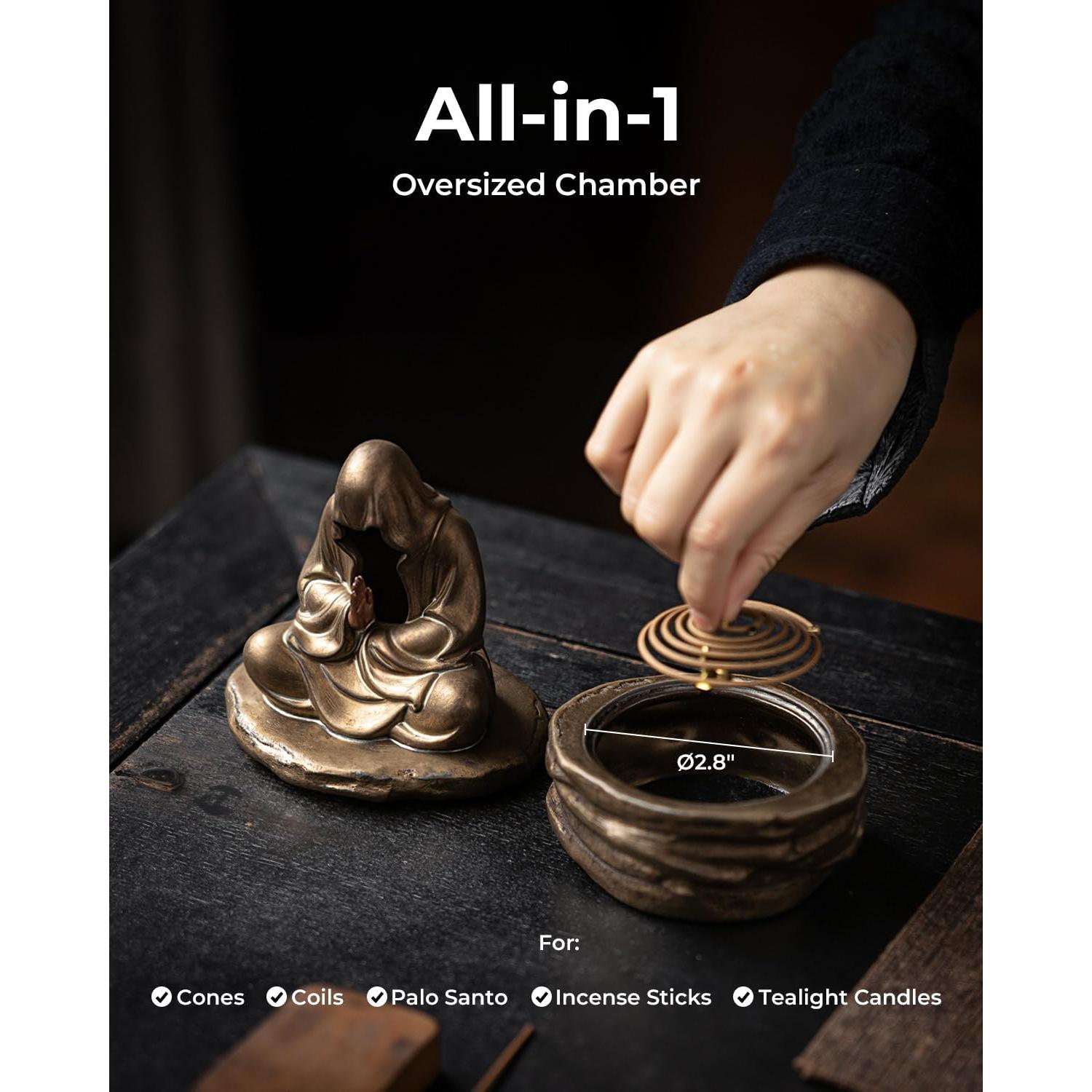 Quemador de Incienso TEAVOR de Cerámica Buda Dorado 15 cm