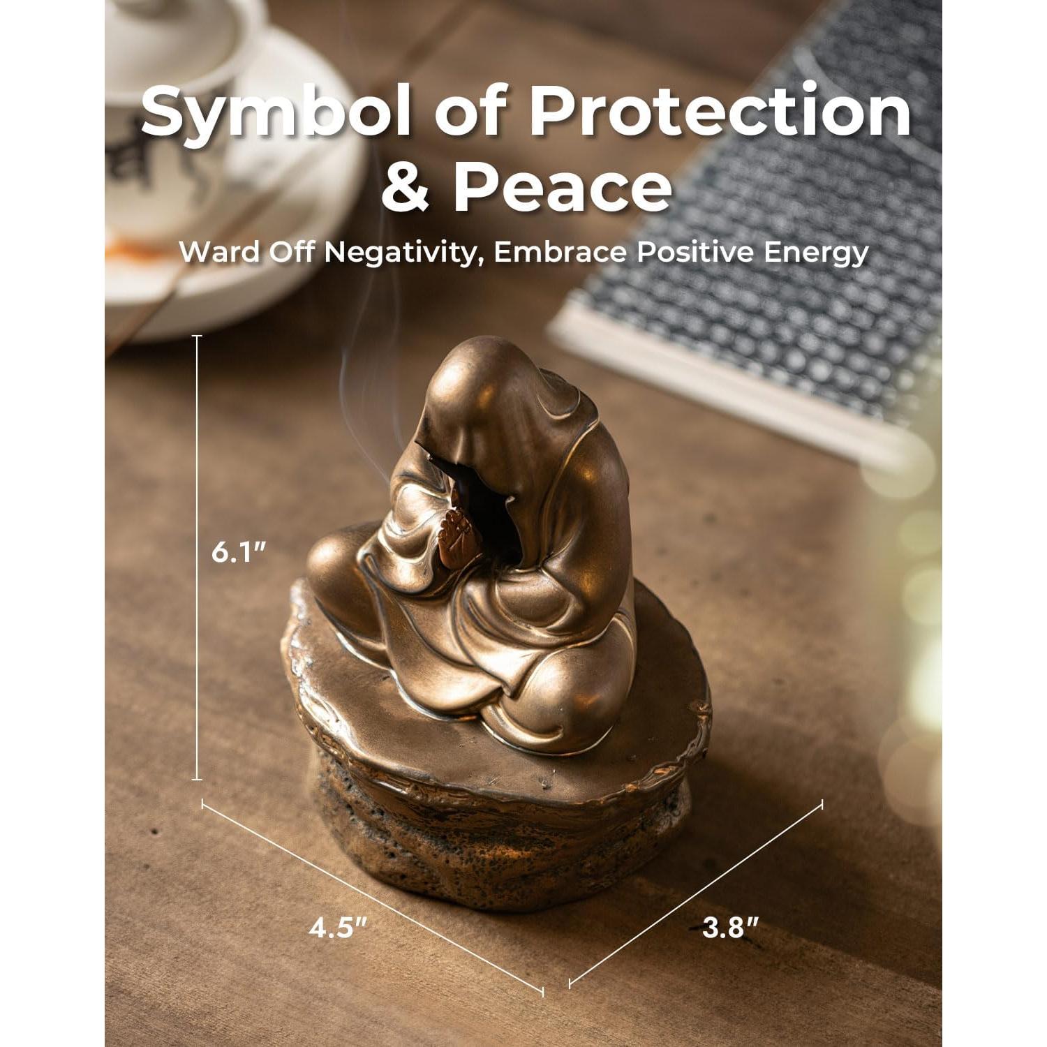 Quemador de Incienso TEAVOR de Cerámica Buda Dorado 15 cm