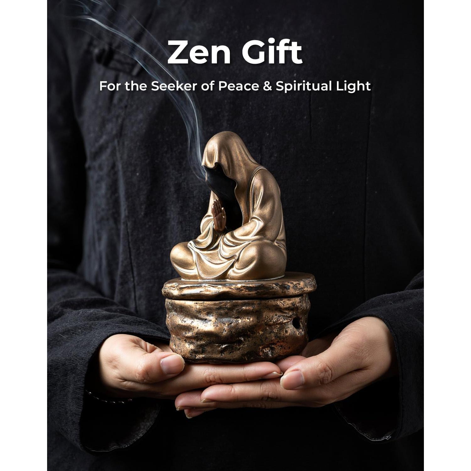 Quemador de Incienso TEAVOR de Cerámica Buda Dorado 15 cm