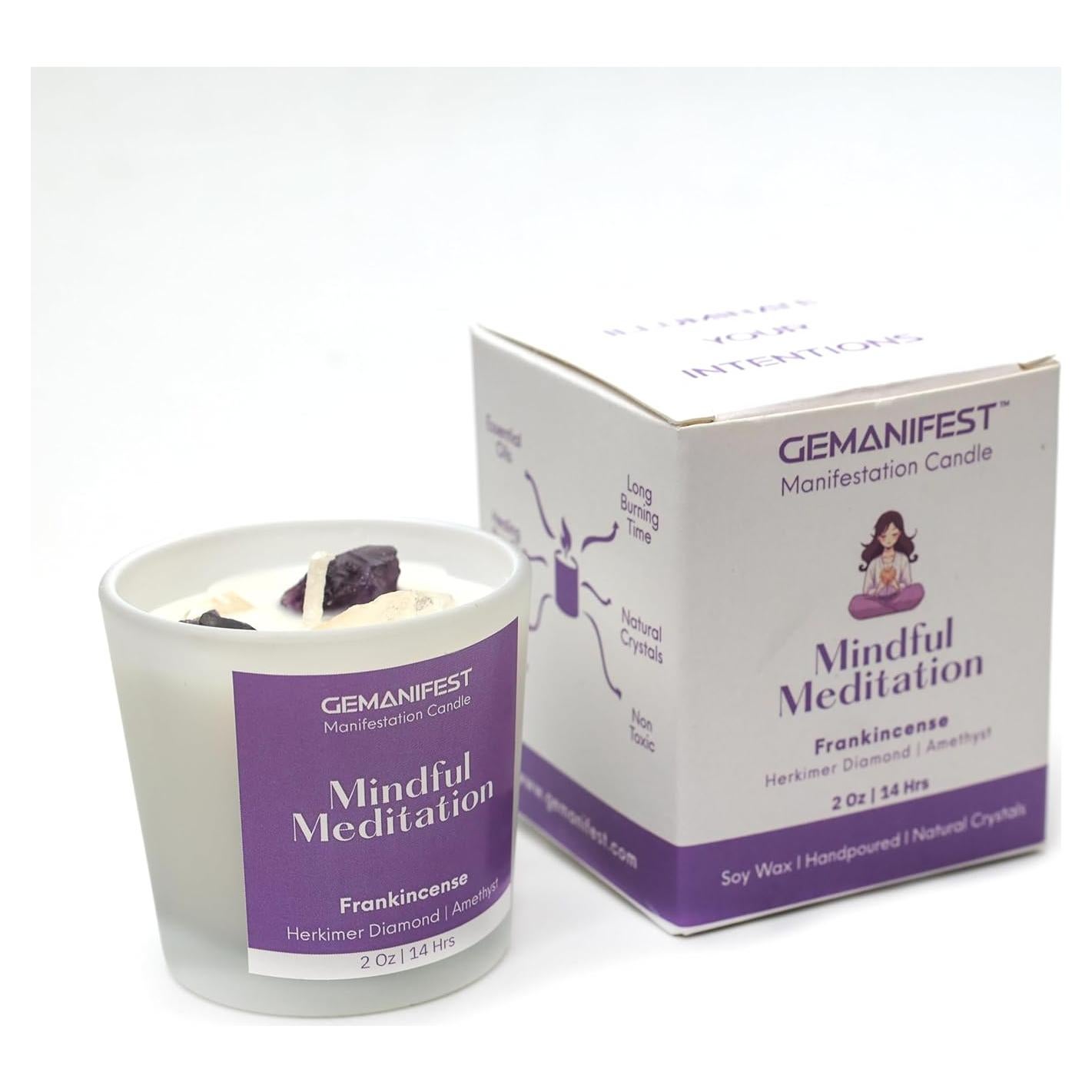 Vela de Meditación Consciente Gemanifest con Amatista y Incienso