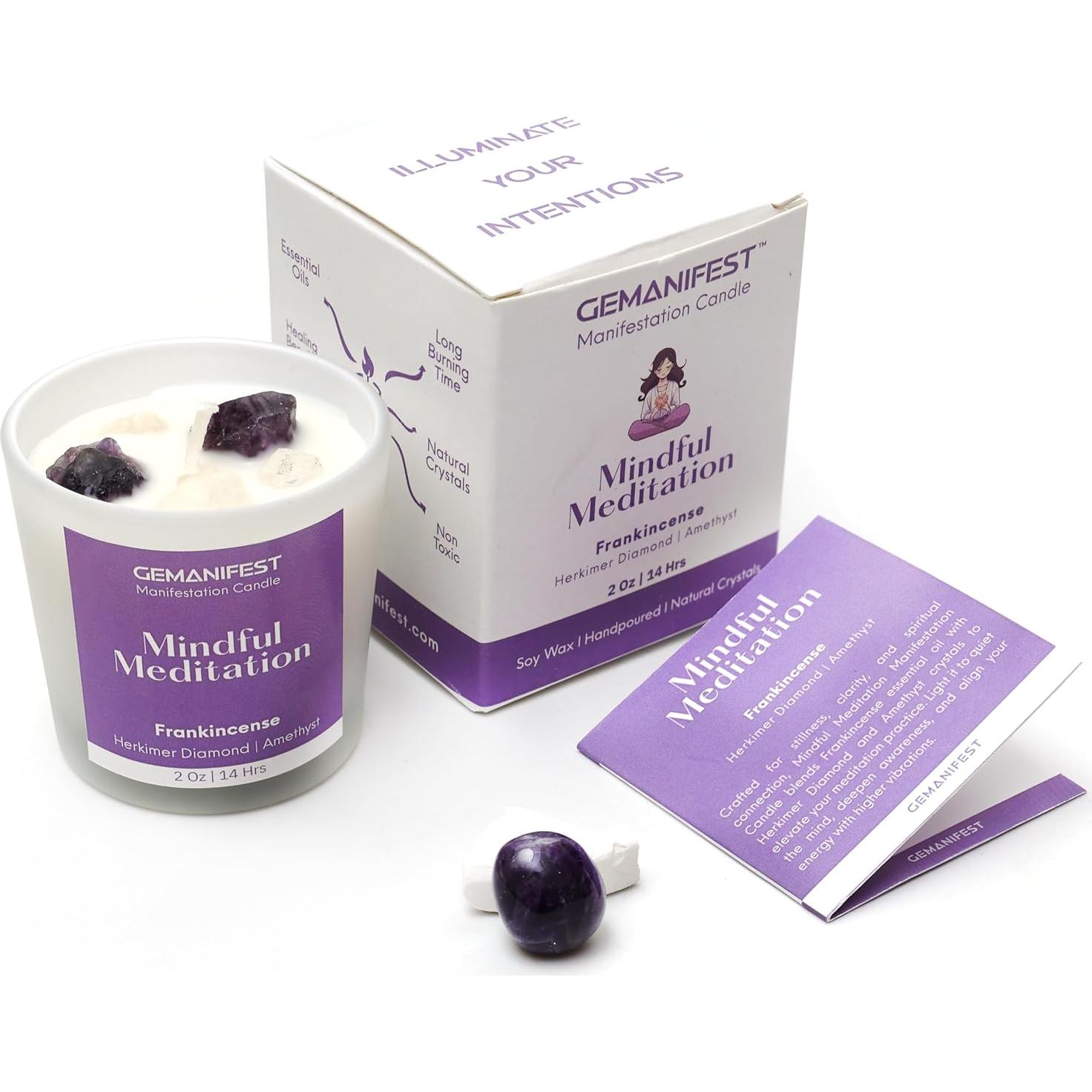 Vela de Meditación Consciente Gemanifest con Amatista y Incienso