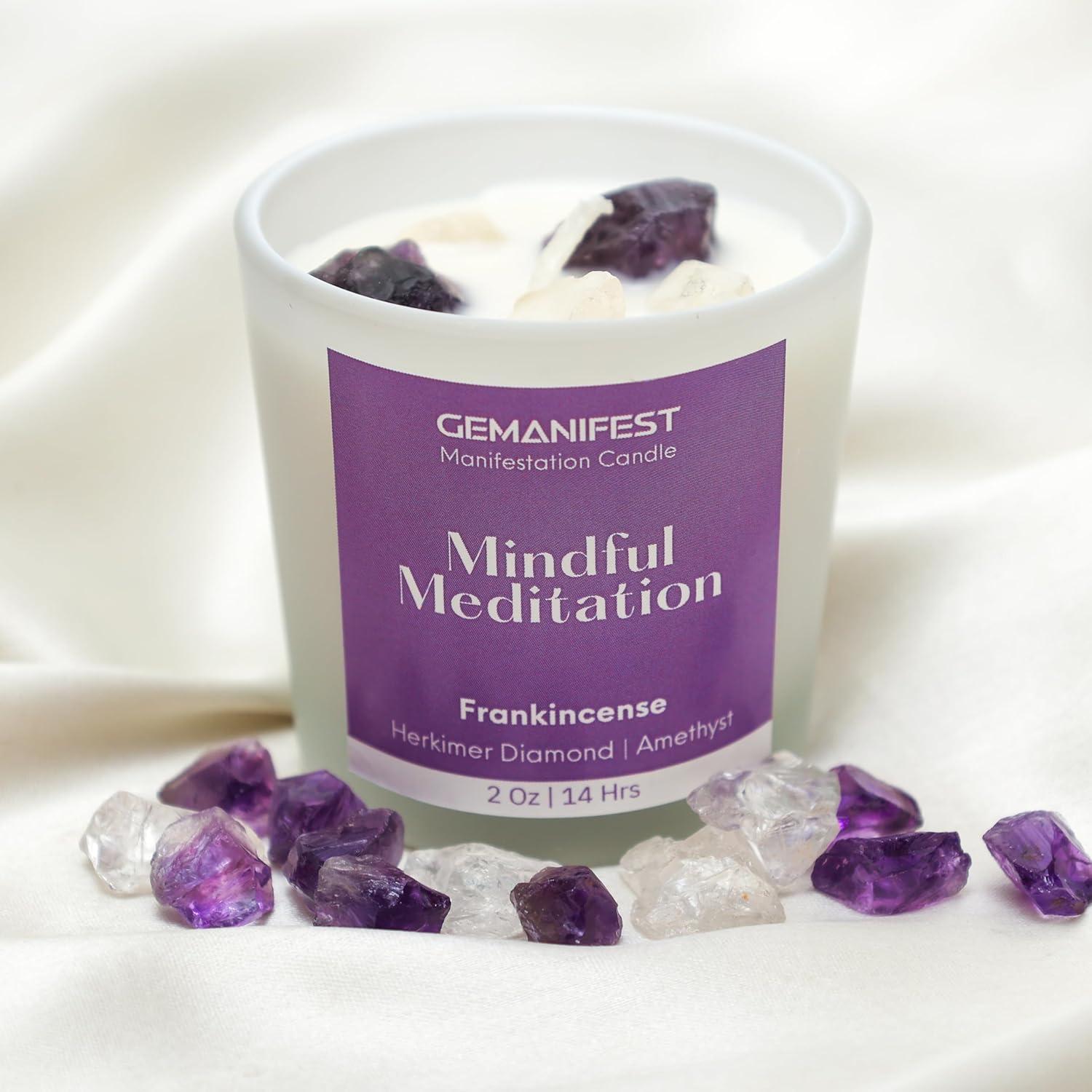 Vela de Meditación Consciente Gemanifest con Amatista y Incienso