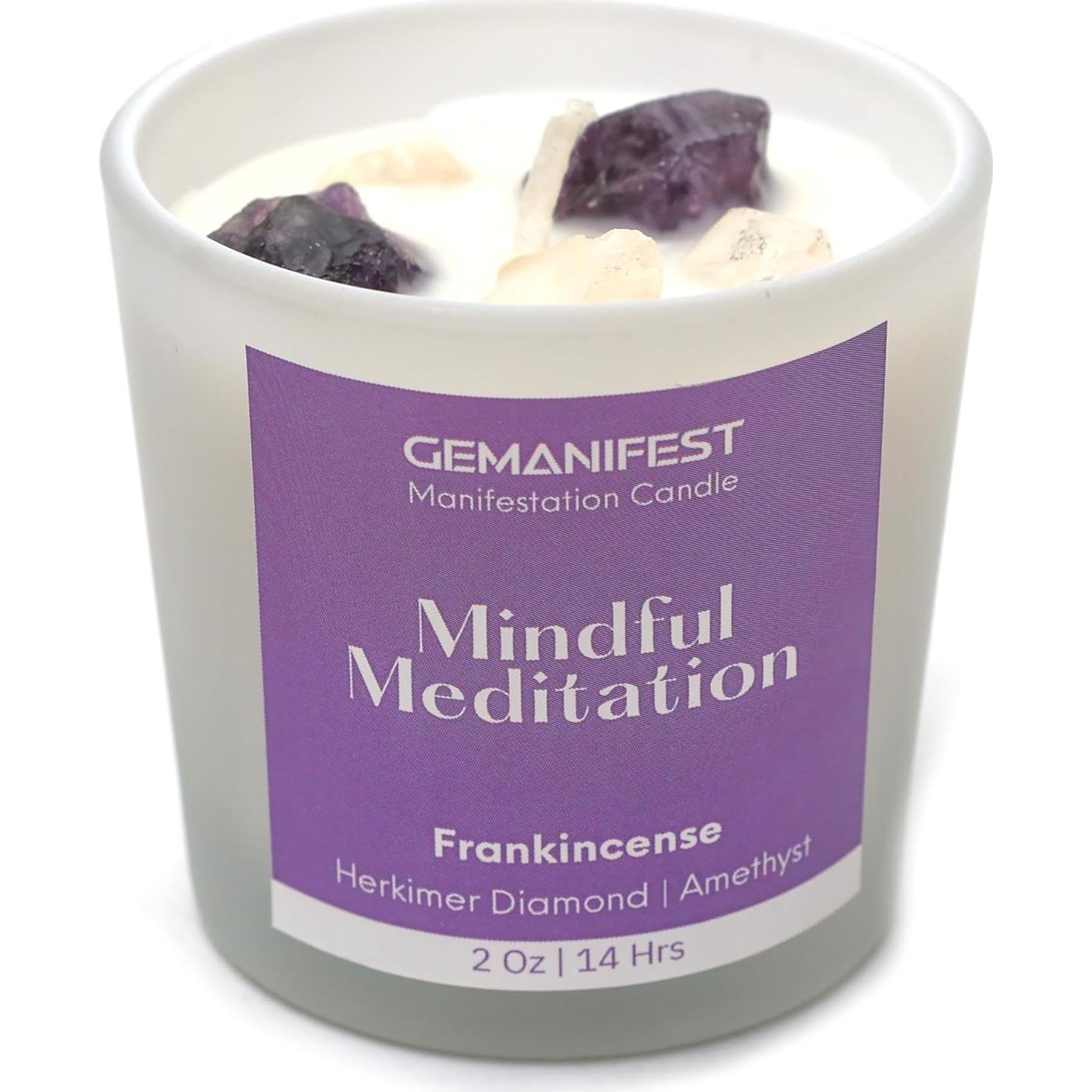 Vela de Meditación Consciente Gemanifest con Amatista y Incienso