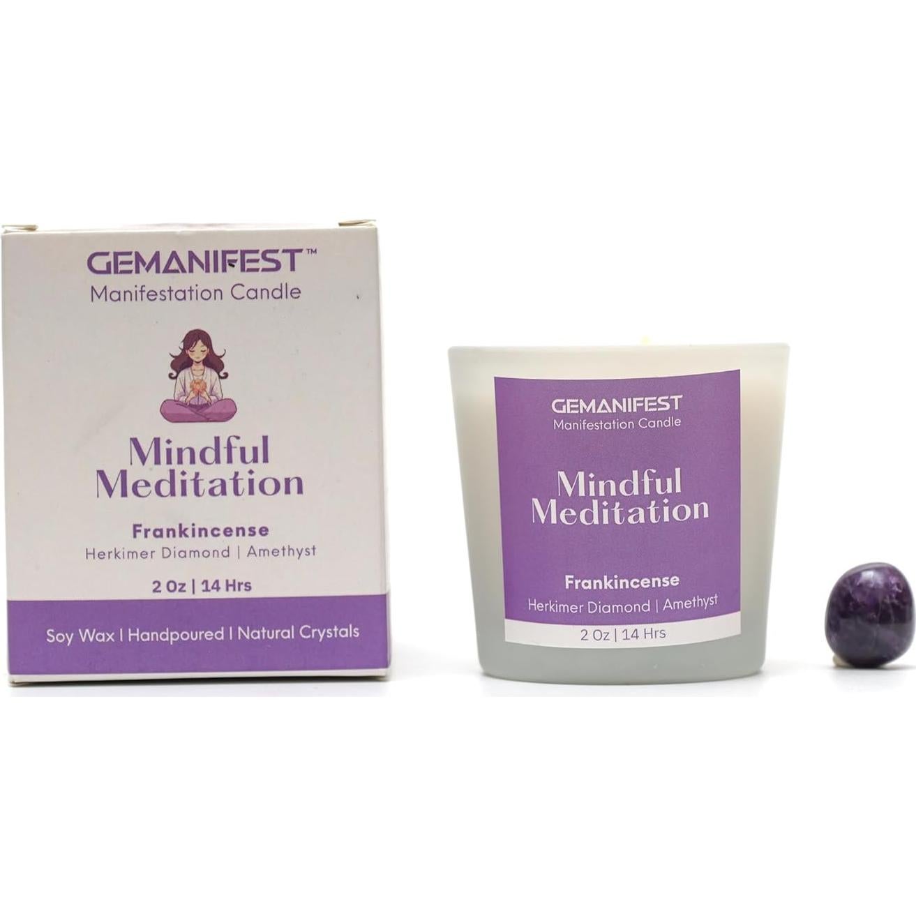 Vela de Meditación Consciente Gemanifest con Amatista y Incienso