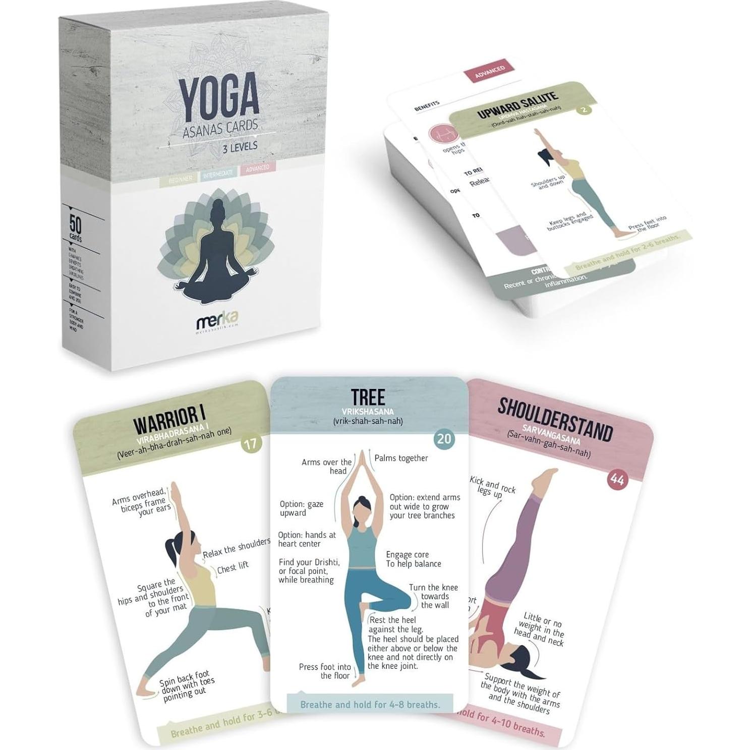 Baraja de Tarjetas de Yoga Merka - 50 Posturas en Sánscrito