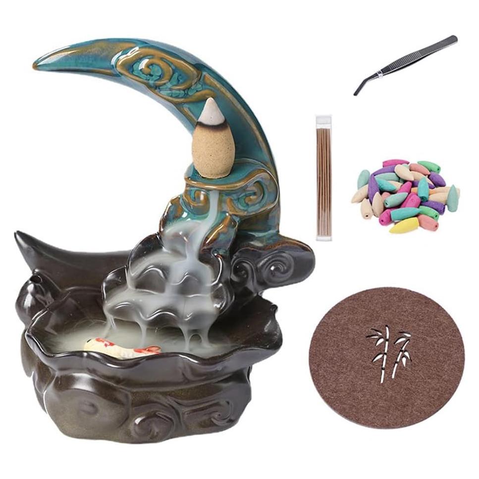 Soporte de Incienso Cerámica Direkame Luna con 30 Conos y Varitas