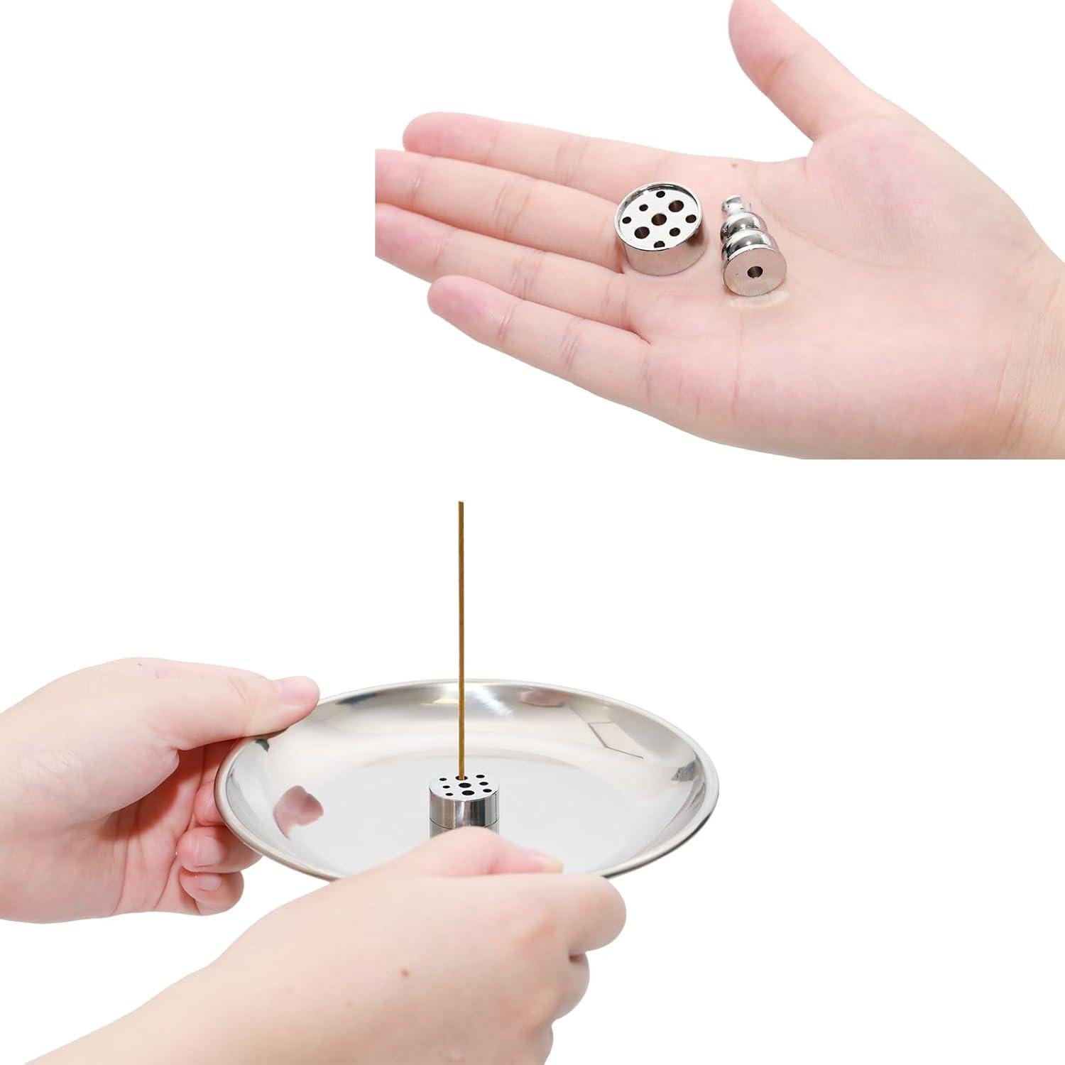 Set de quemador de incienso Pocoxll 3 en 1 metal plateado