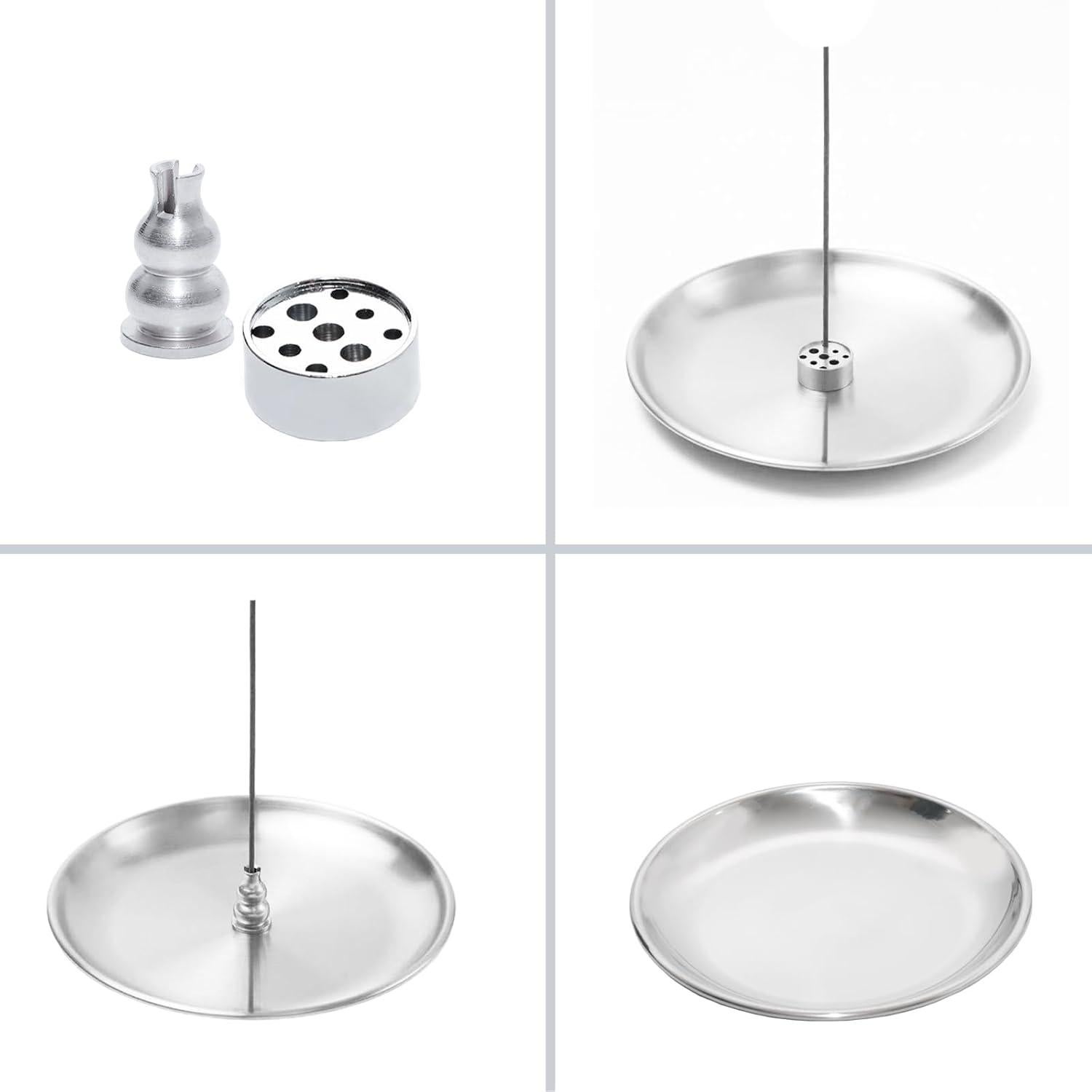 Set de quemador de incienso Pocoxll 3 en 1 metal plateado