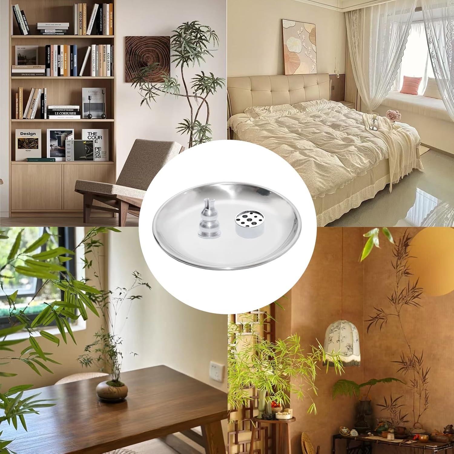 Set de quemador de incienso Pocoxll 3 en 1 metal plateado