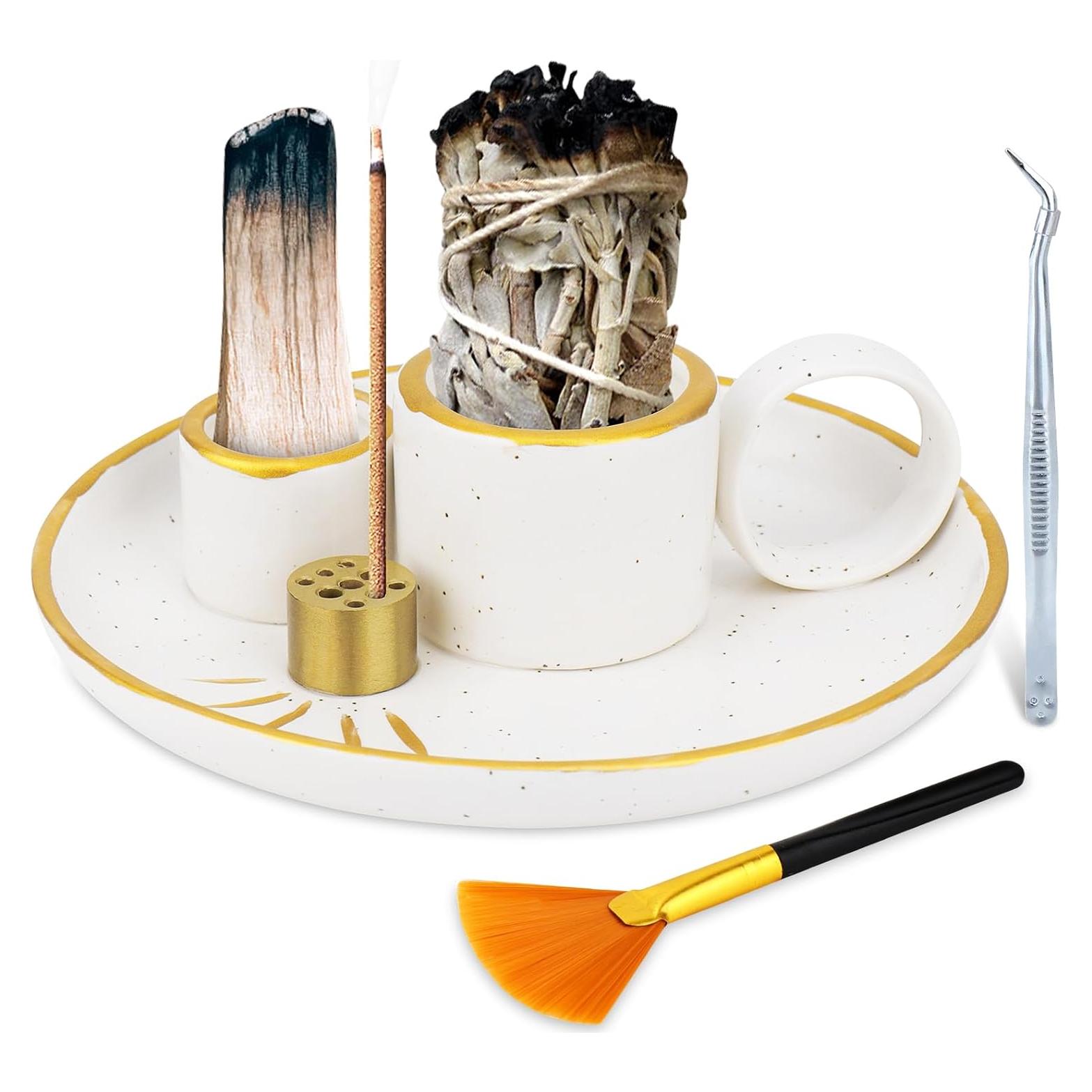 Soporte de Incienso 5 en 1 SelfTek Cerámica Blanco 15 cm