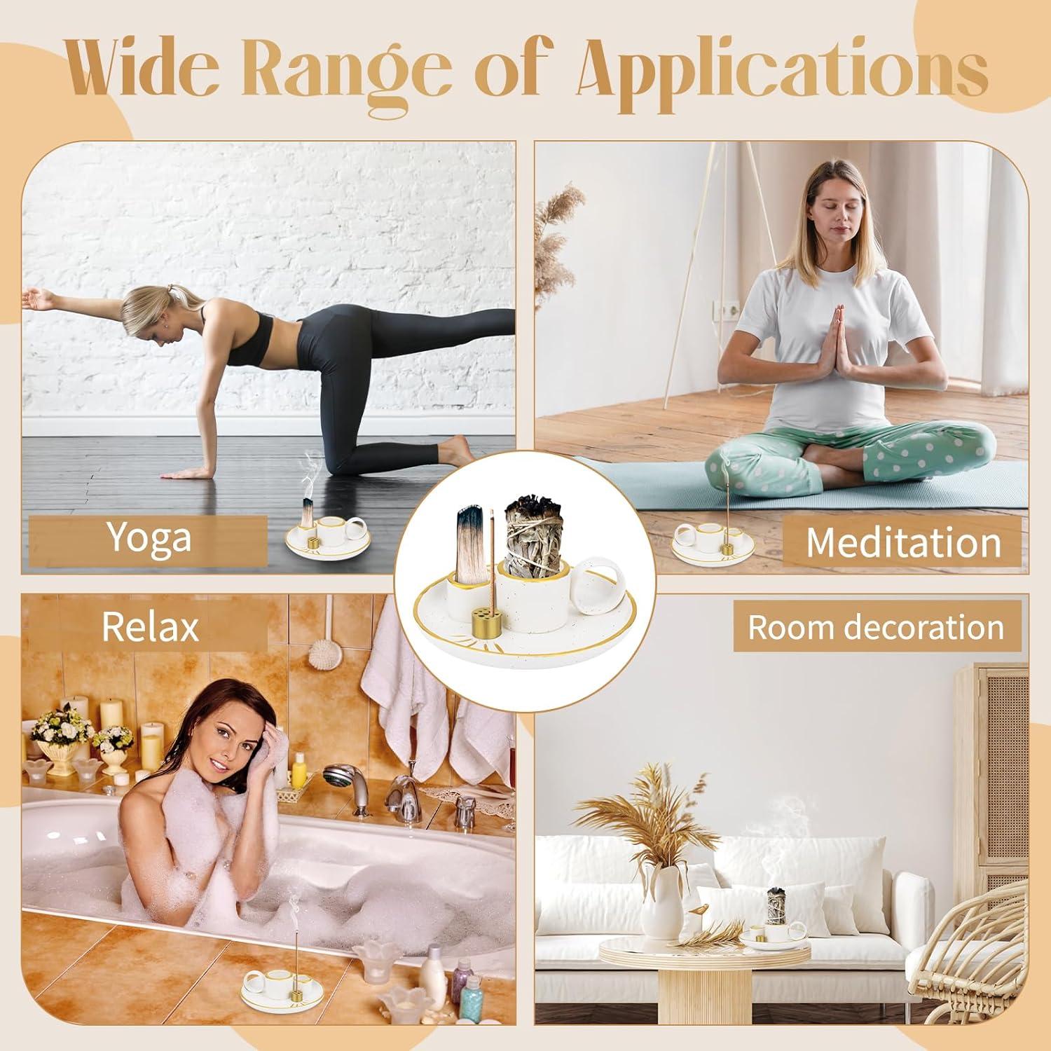 Soporte de Incienso 5 en 1 SelfTek Cerámica Blanco 15 cm