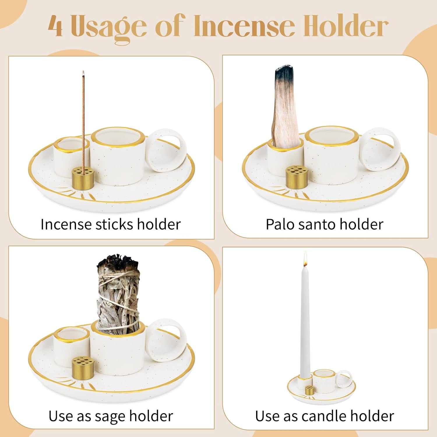 Soporte de Incienso 5 en 1 SelfTek Cerámica Blanco 15 cm