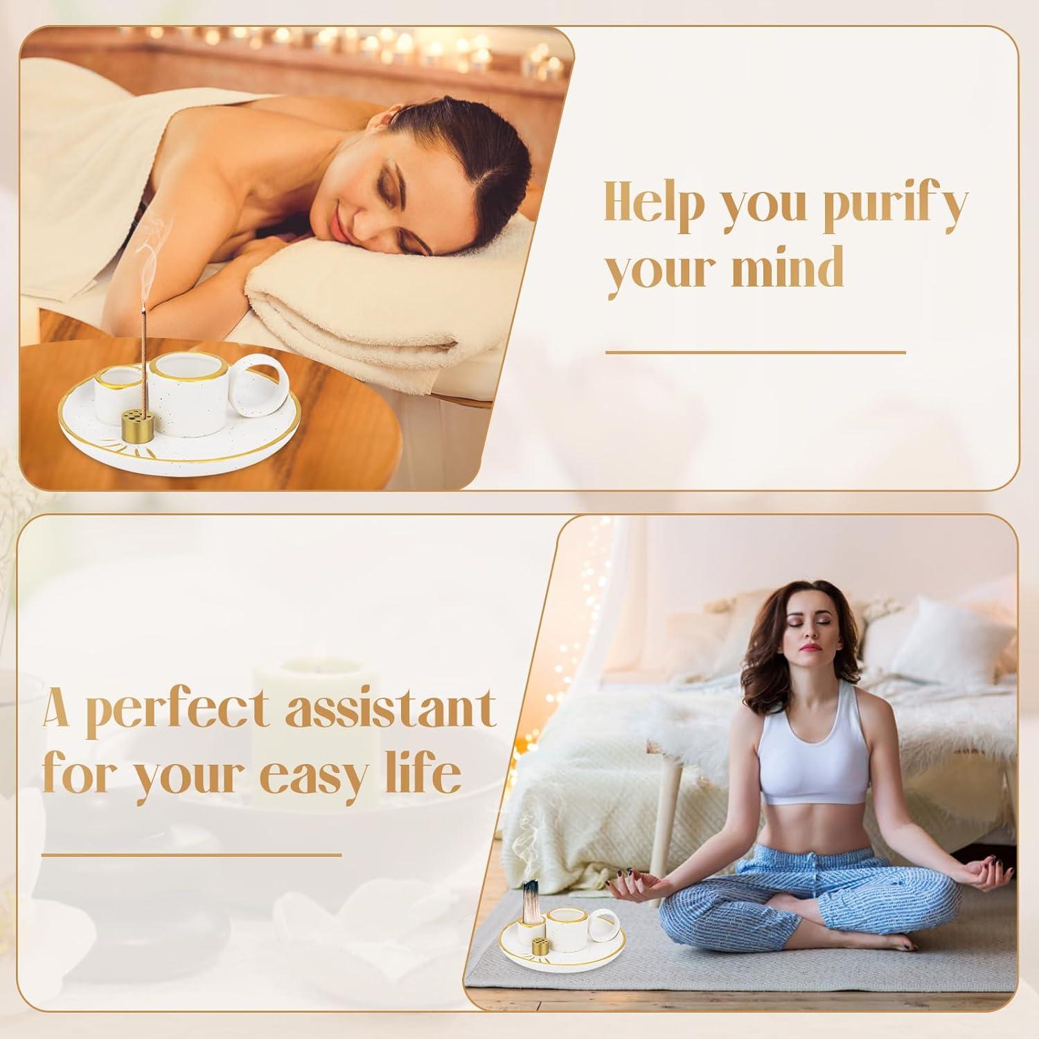 Soporte de Incienso 5 en 1 SelfTek Cerámica Blanco 15 cm