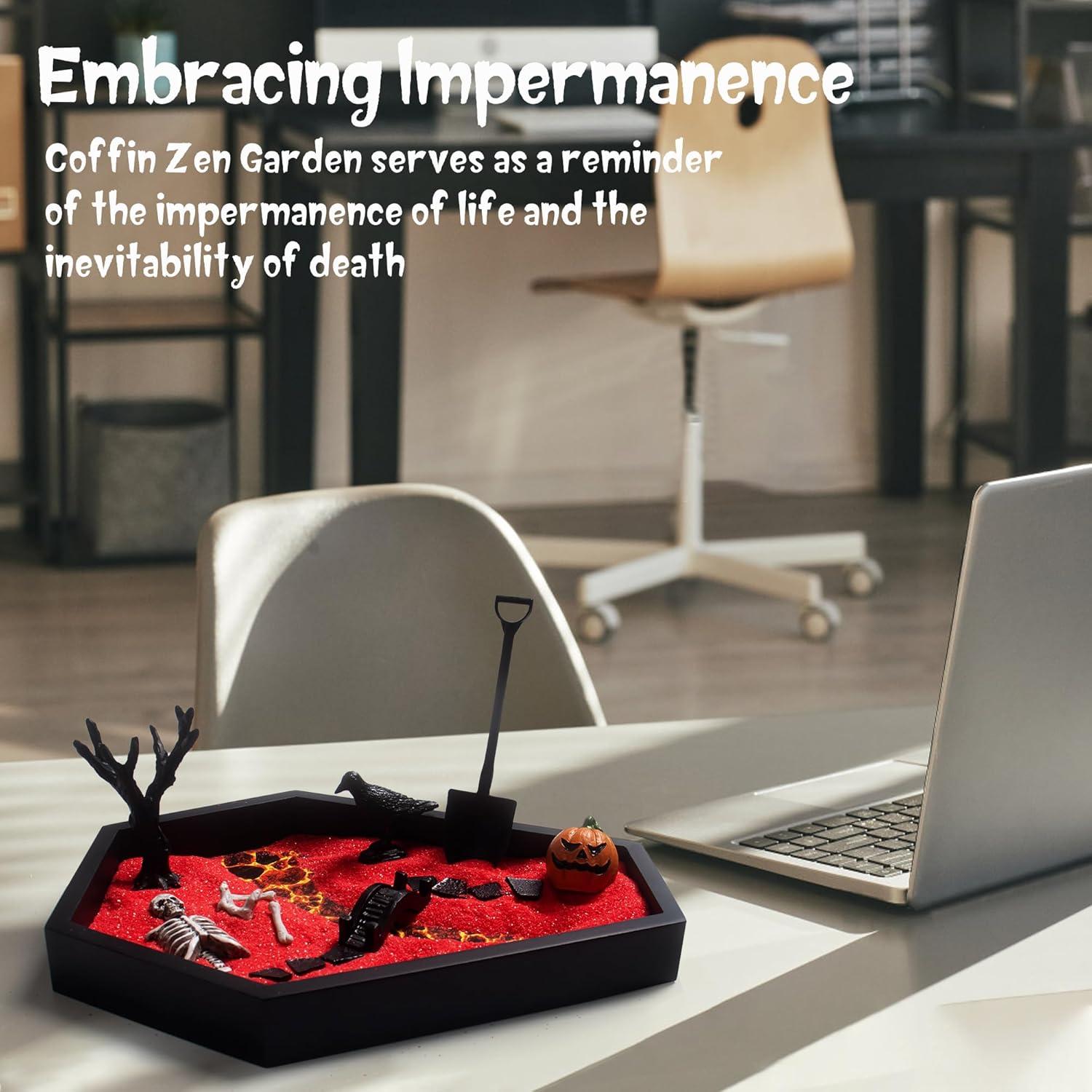 Jardín Zen Ataúd Melonva 22.86x17.78cm Decoración Halloween