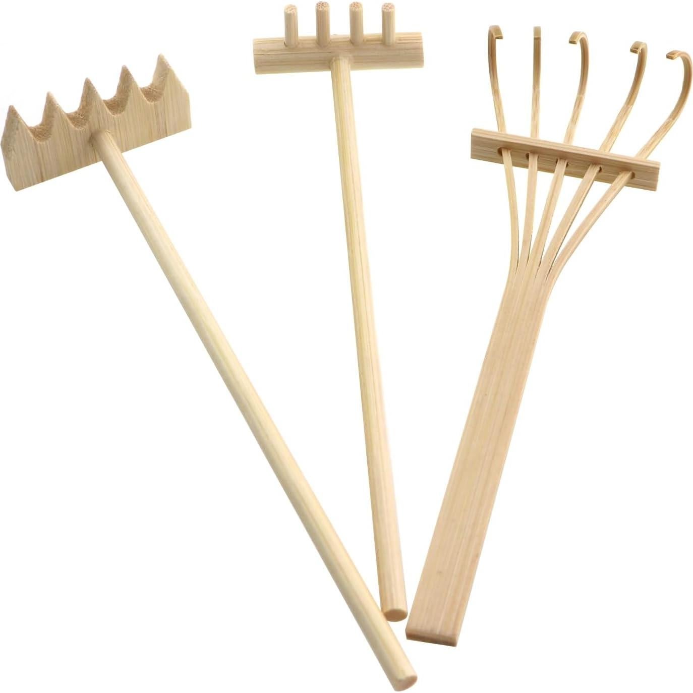 Juego de 3 Rastrillos de Jardín Zen de Bambú - Decoración de Escritorio