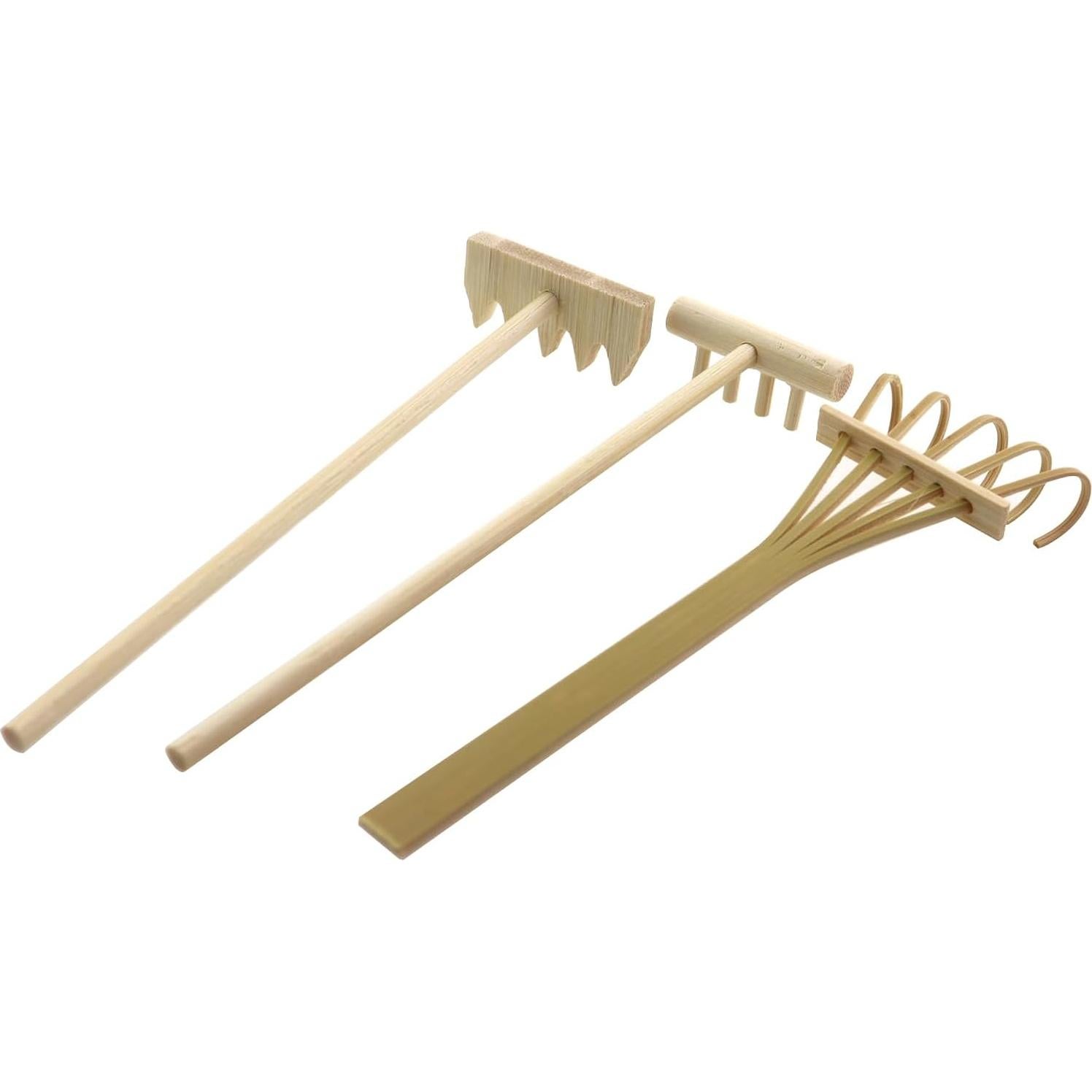 Juego de 3 Rastrillos de Jardín Zen de Bambú - Decoración de Escritorio