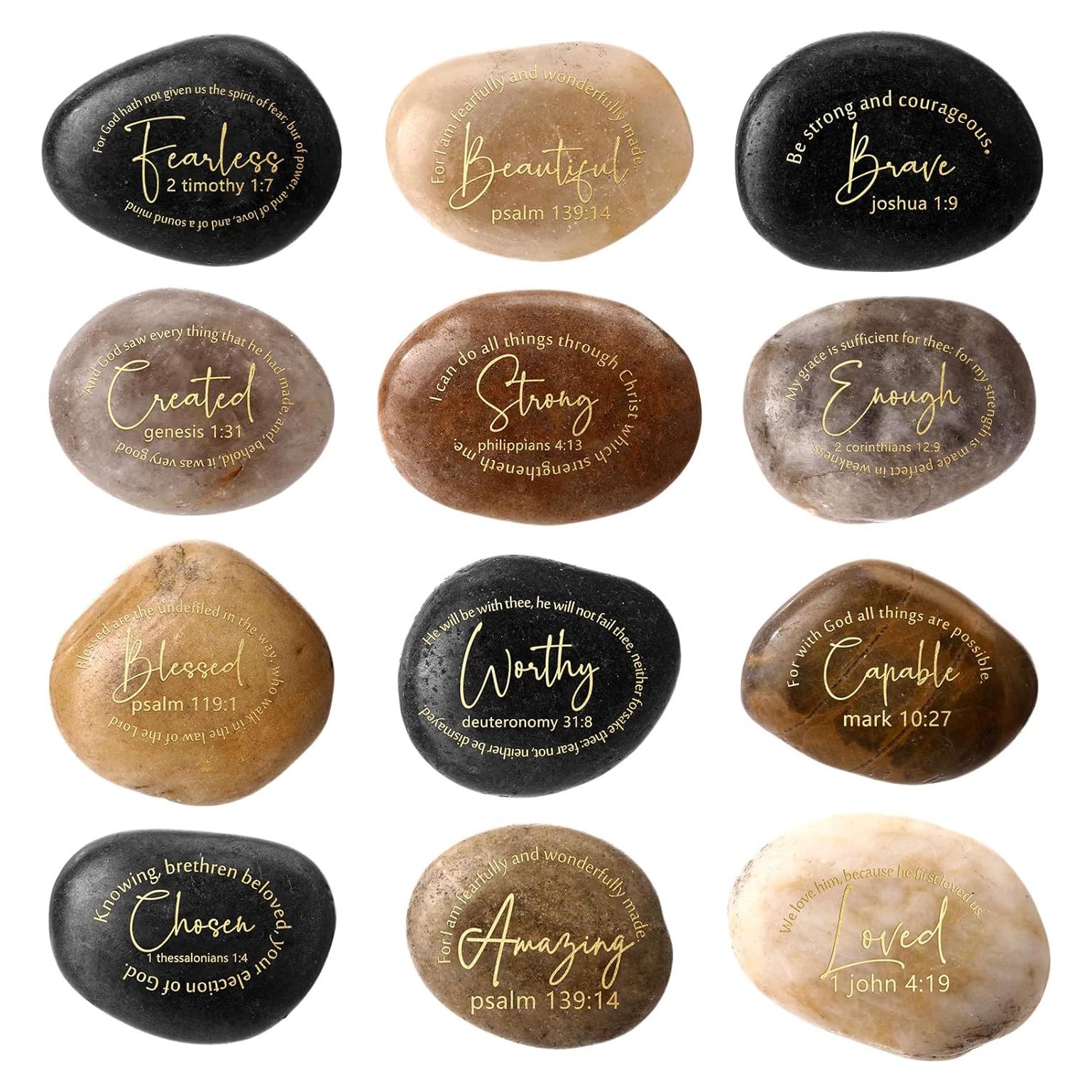 12 Piedras Inspiradoras Cristianas Grabadas Landical 4-6 cm