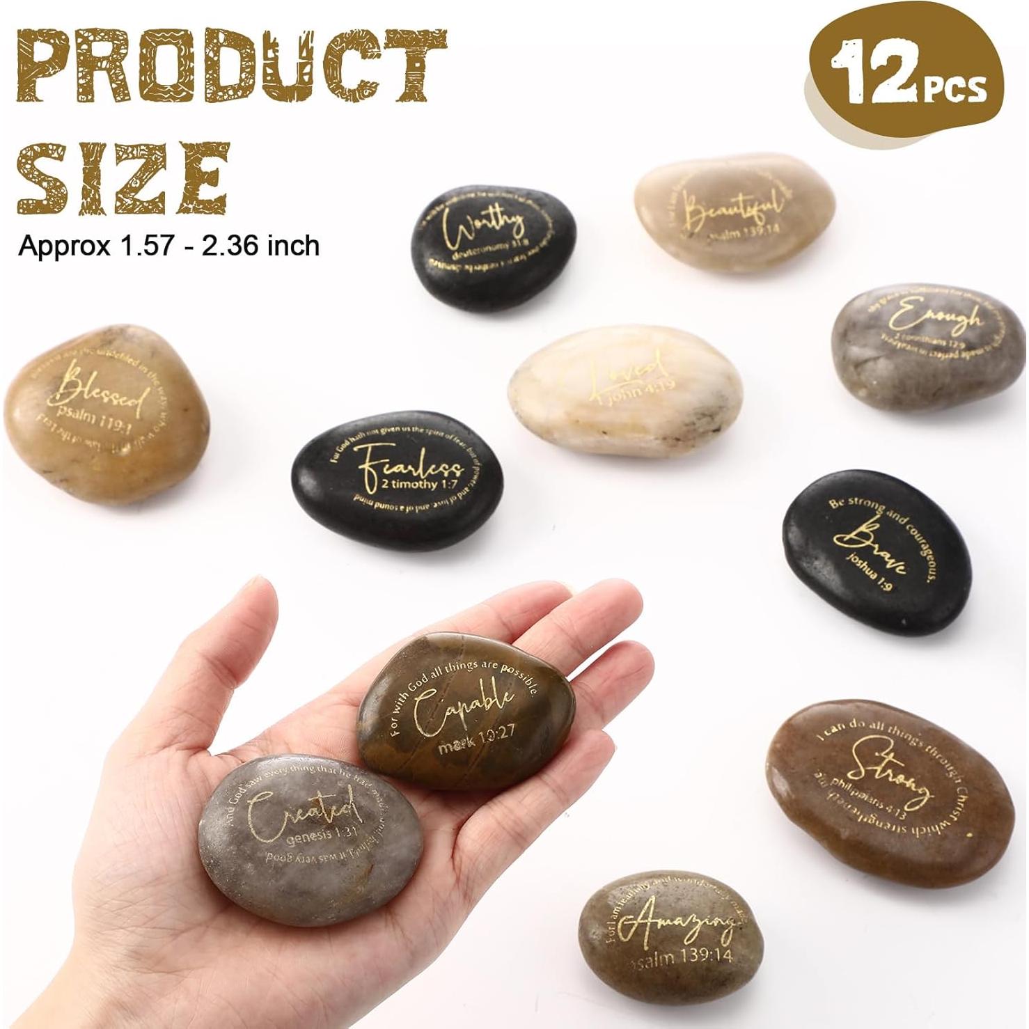 12 Piedras Inspiradoras Cristianas Grabadas Landical 4-6 cm