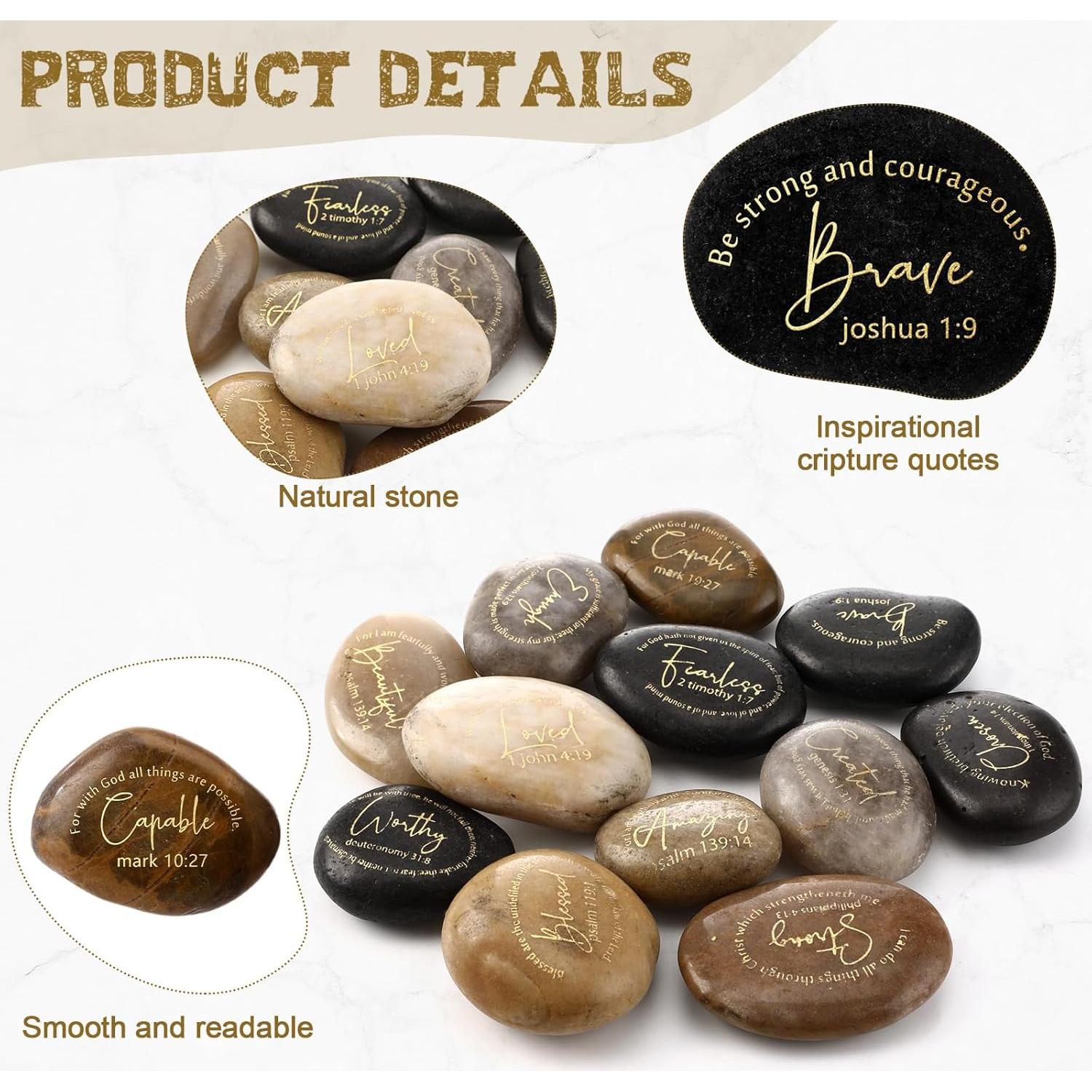 12 Piedras Inspiradoras Cristianas Grabadas Landical 4-6 cm