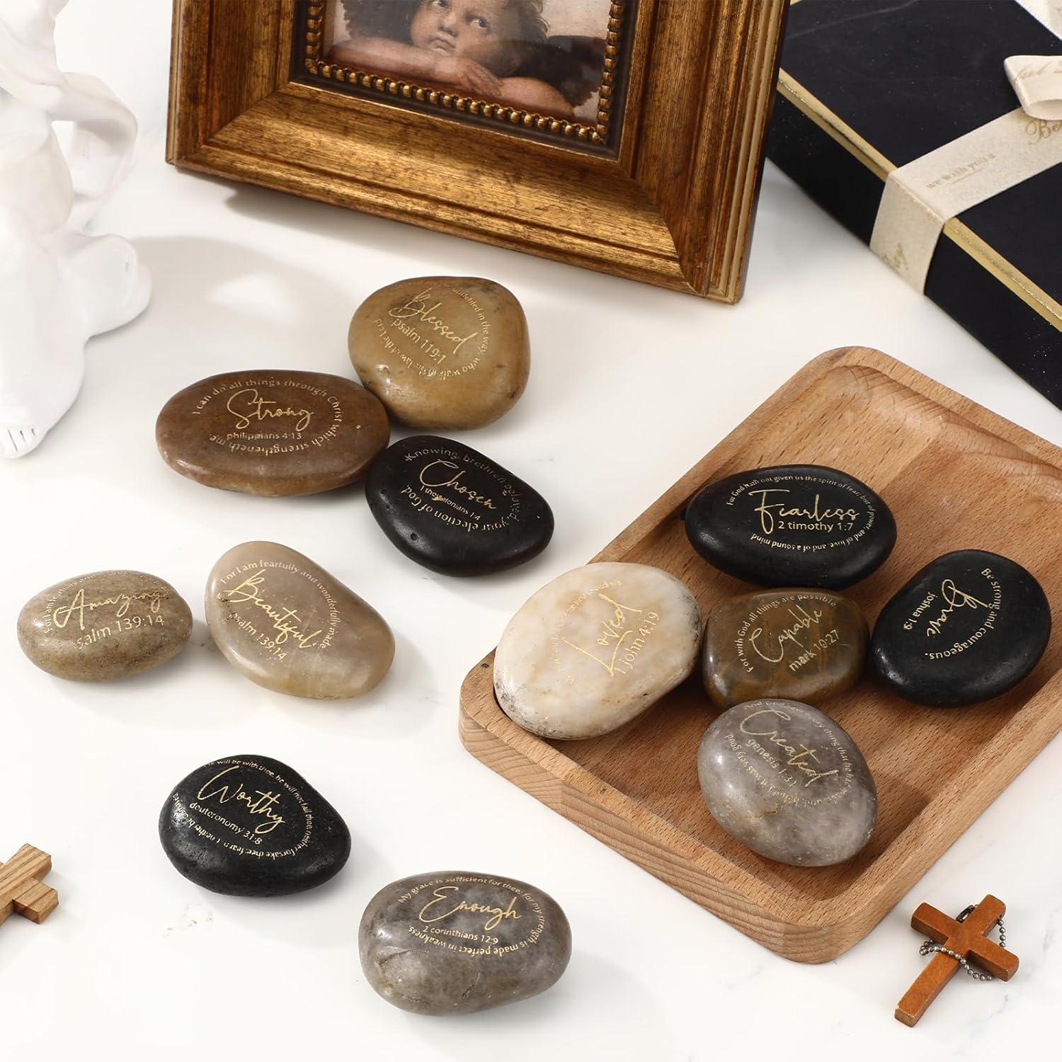 12 Piedras Inspiradoras Cristianas Grabadas Landical 4-6 cm