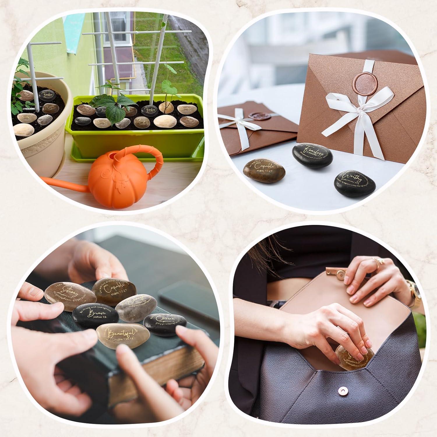 12 Piedras Inspiradoras Cristianas Grabadas Landical 4-6 cm