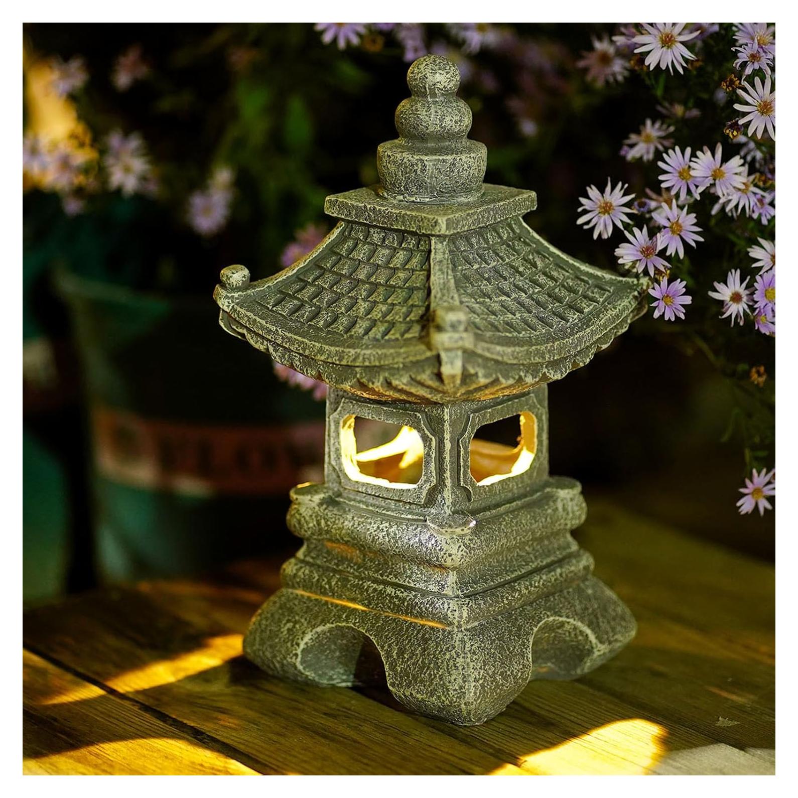 Estatua Pagoda Solar Gardenfans 17 cm con Luz LED para Jardín