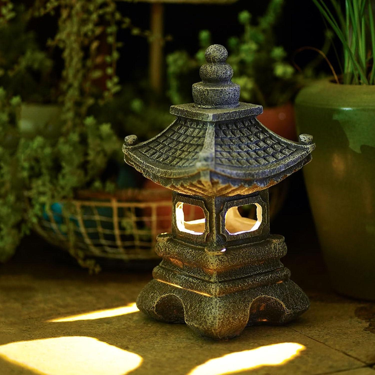 Estatua Pagoda Solar Gardenfans 17 cm con Luz LED para Jardín
