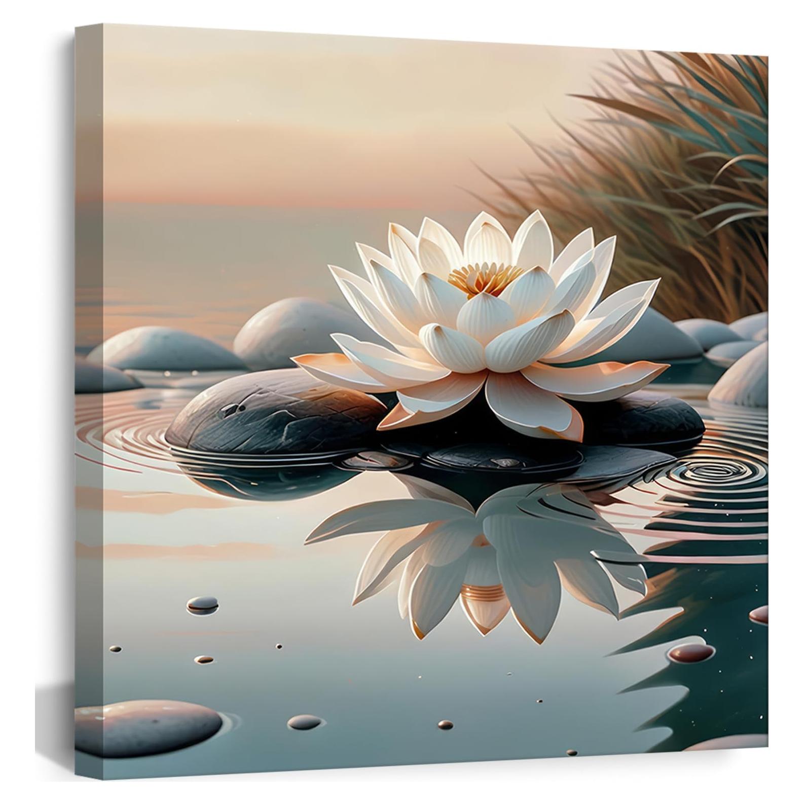 Cuadro Lienzo Zen Loto Blanco KBIERQN 30.48x30.48cm