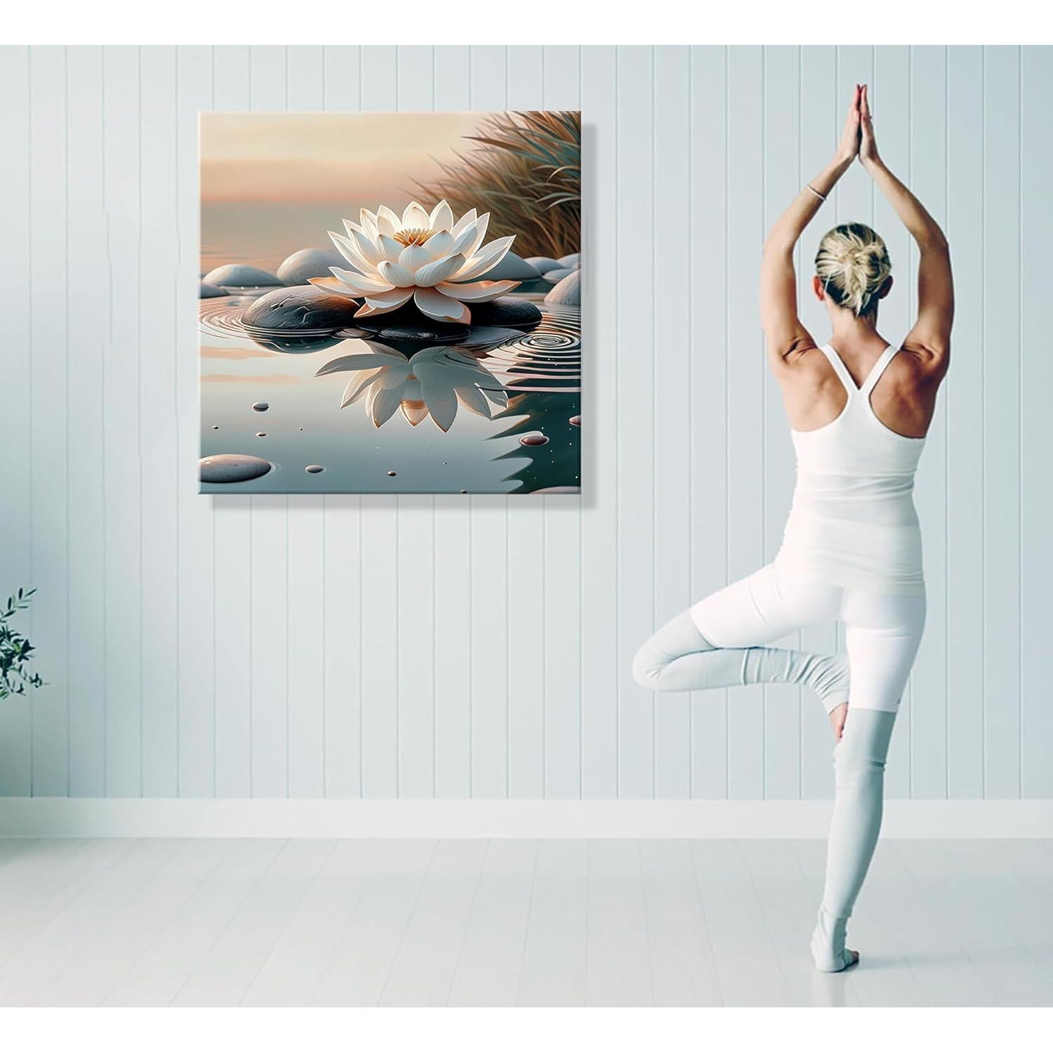 Cuadro Lienzo Zen Loto Blanco KBIERQN 30.48x30.48cm