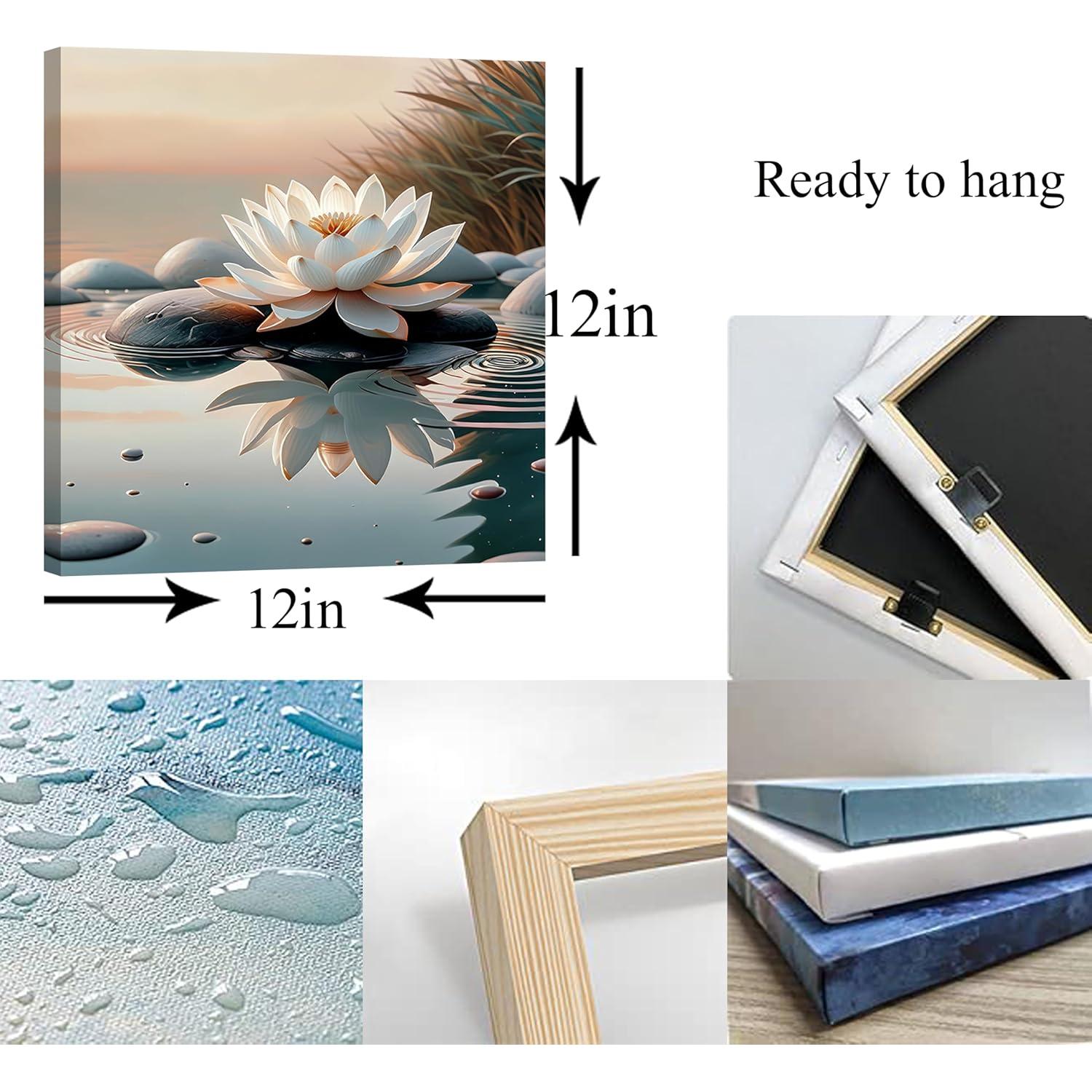 Cuadro Lienzo Zen Loto Blanco KBIERQN 30.48x30.48cm