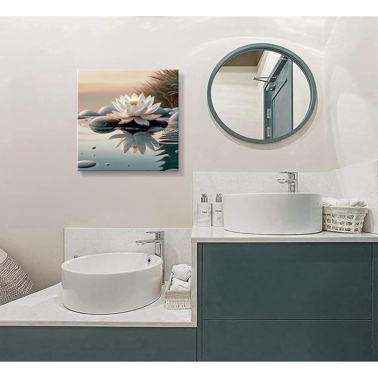 Cuadro Lienzo Zen Loto Blanco KBIERQN 30.48x30.48cm