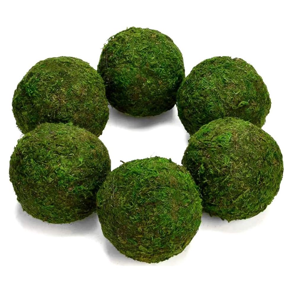 Bolas de Musgo Conservadas Dycica - Set de 6 (Verde Natural) 8.89 cm