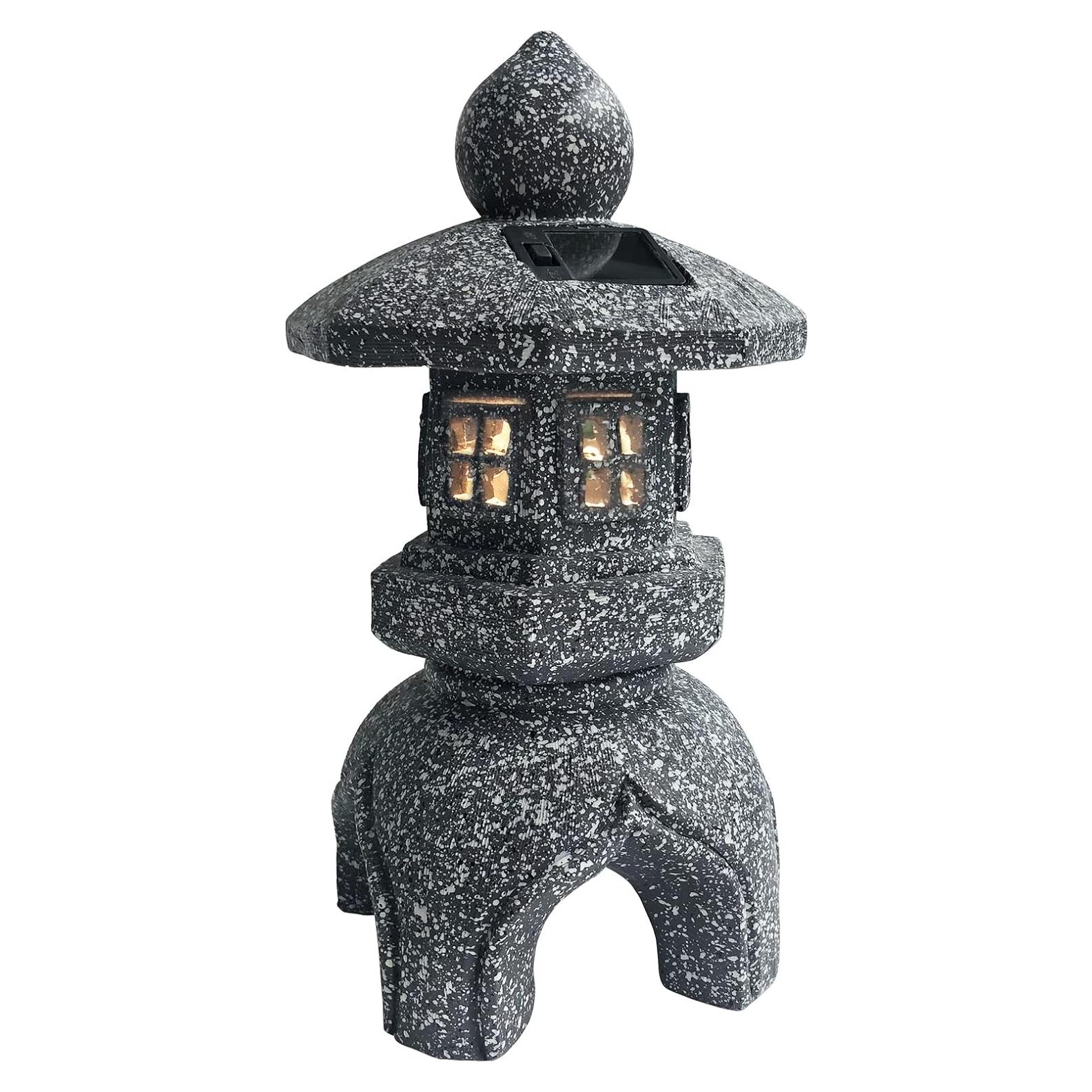 Estatua de Jardín Pagoda LED Solar OUSHUAI 30 cm Resina
