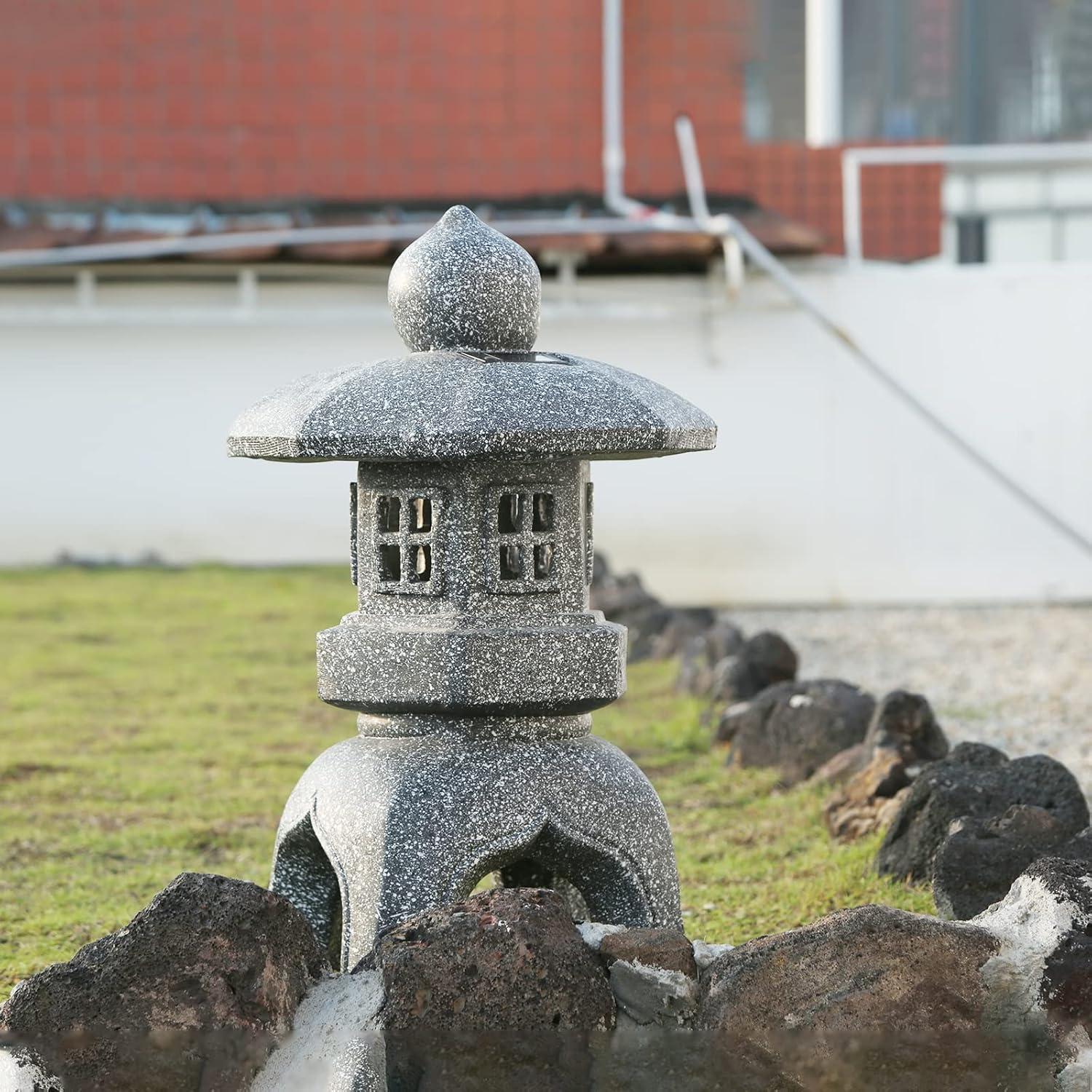 Estatua de Jardín Pagoda LED Solar OUSHUAI 30 cm Resina