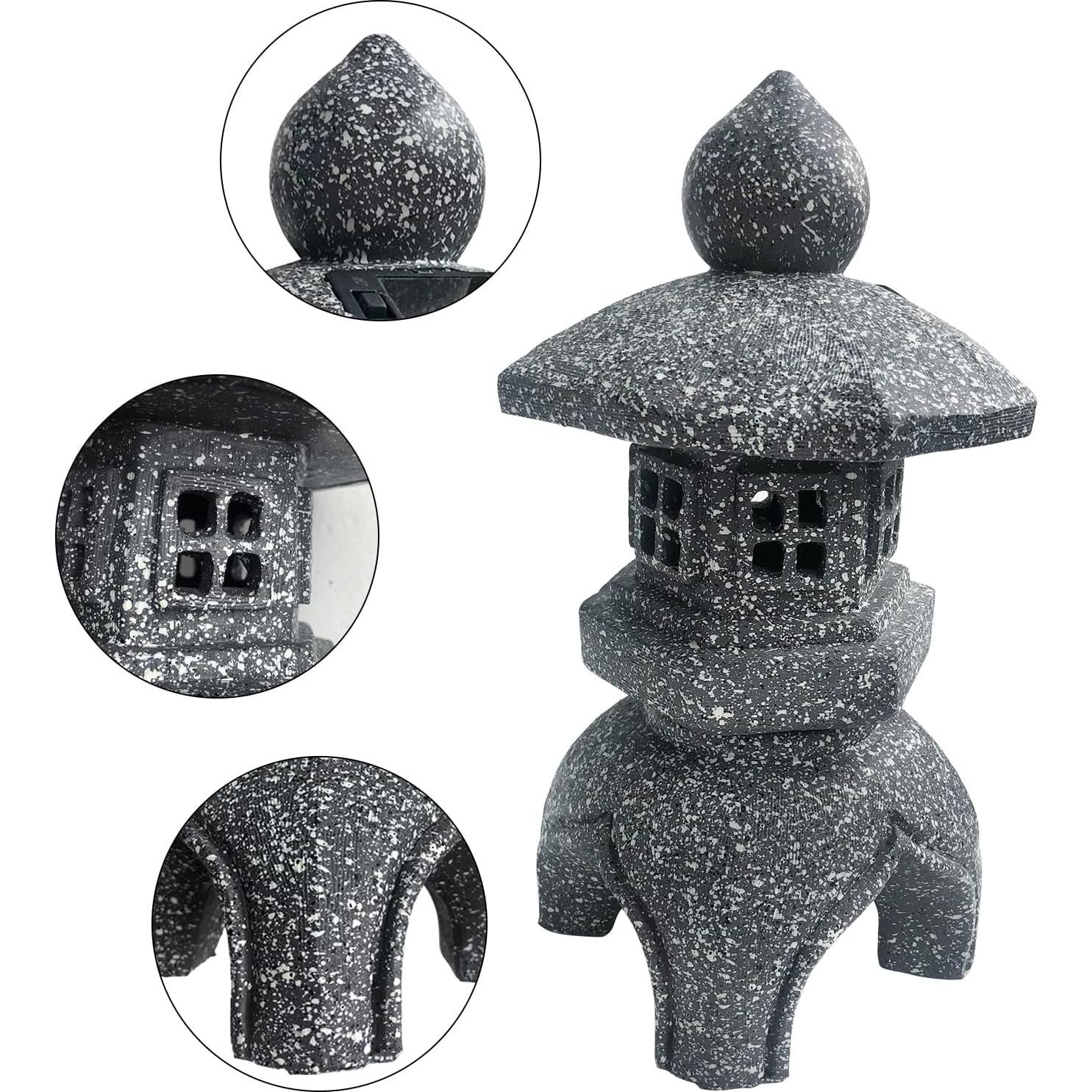 Estatua de Jardín Pagoda LED Solar OUSHUAI 30 cm Resina