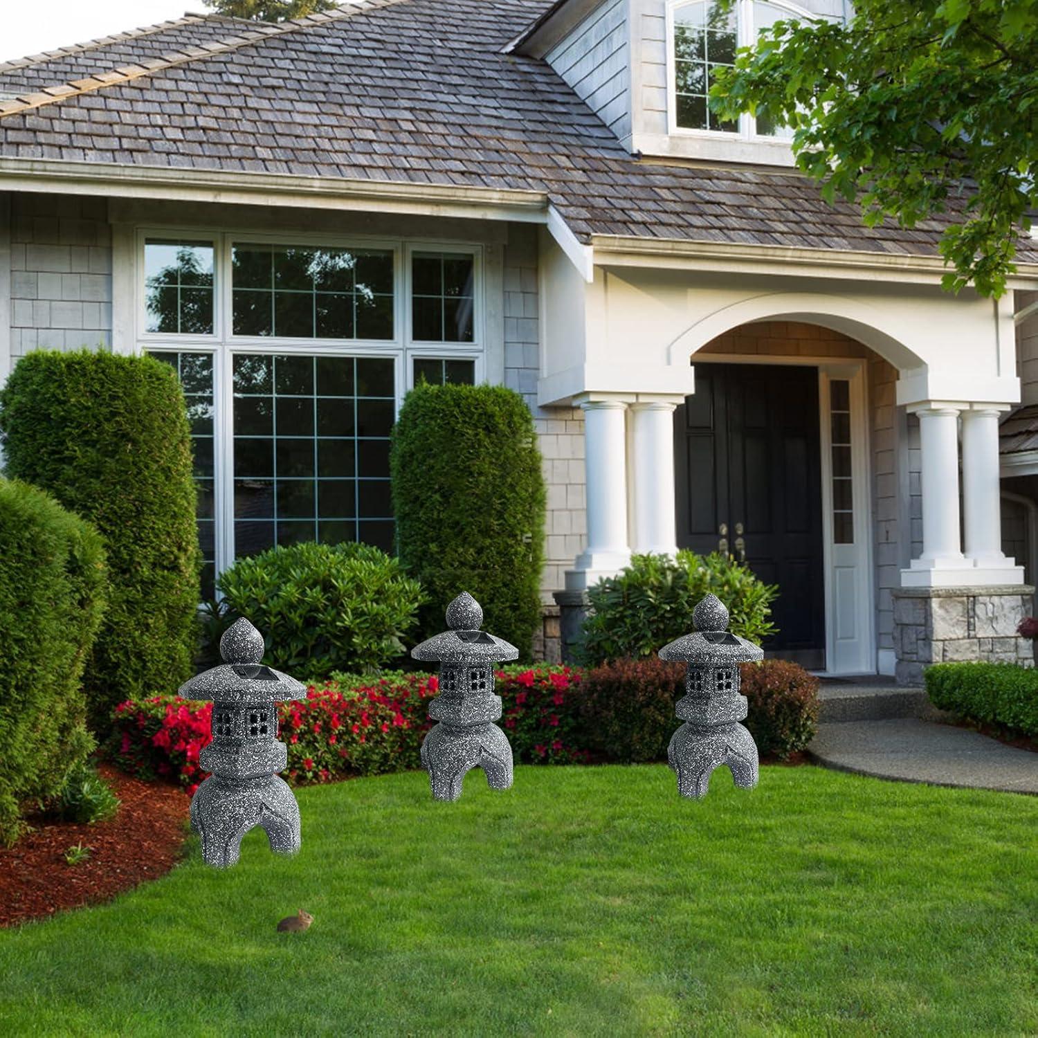 Estatua de Jardín Pagoda LED Solar OUSHUAI 30 cm Resina