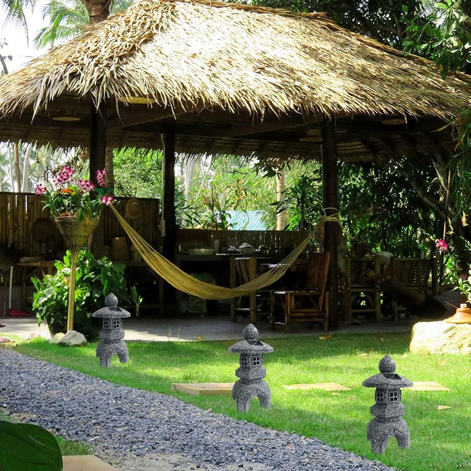 Estatua de Jardín Pagoda LED Solar OUSHUAI 30 cm Resina