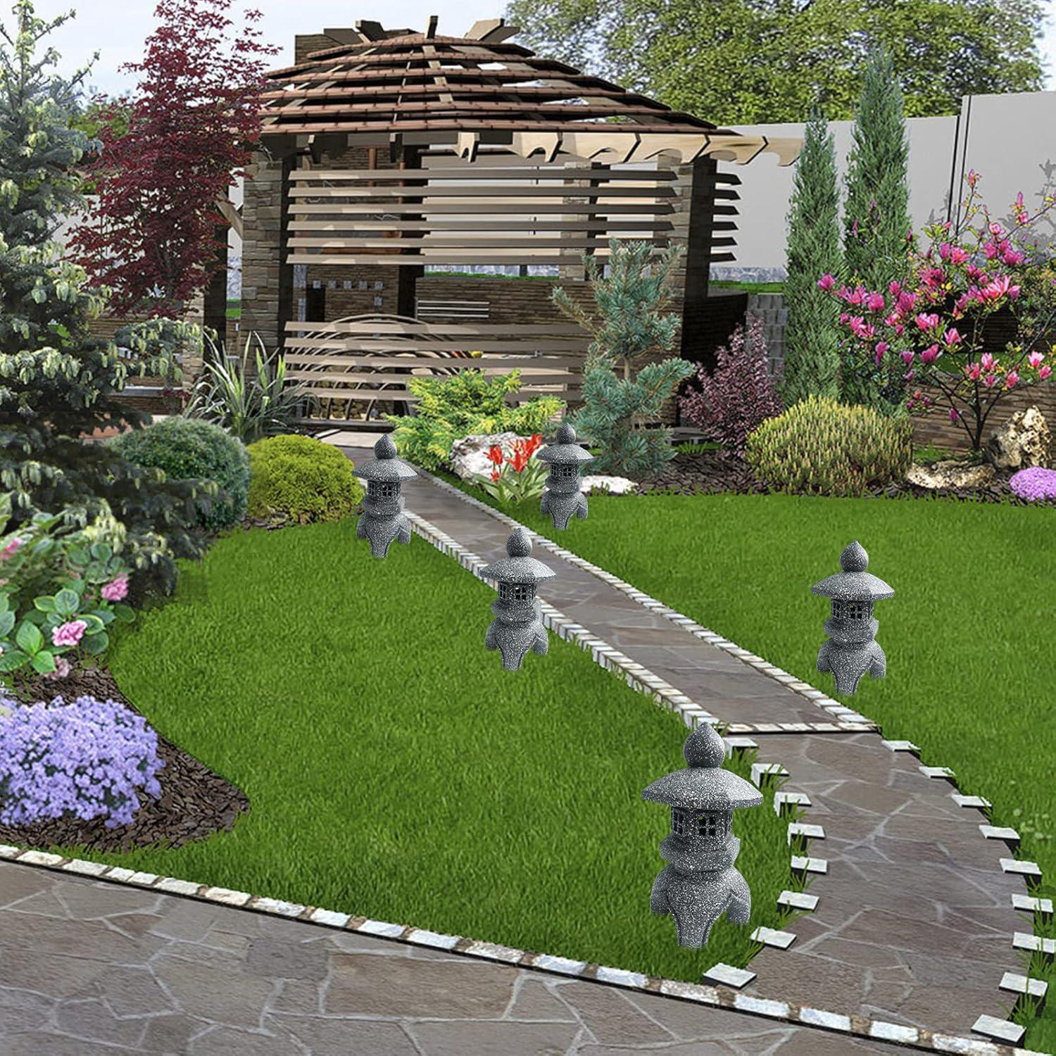 Estatua de Jardín Pagoda LED Solar OUSHUAI 30 cm Resina