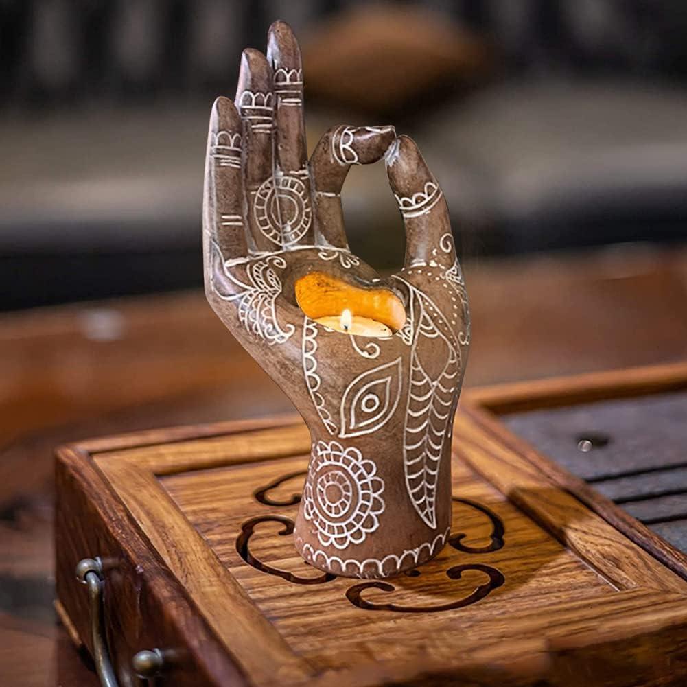 Soporte de Vela Buda Faddare en Resina Ecológica Bronce 17cm