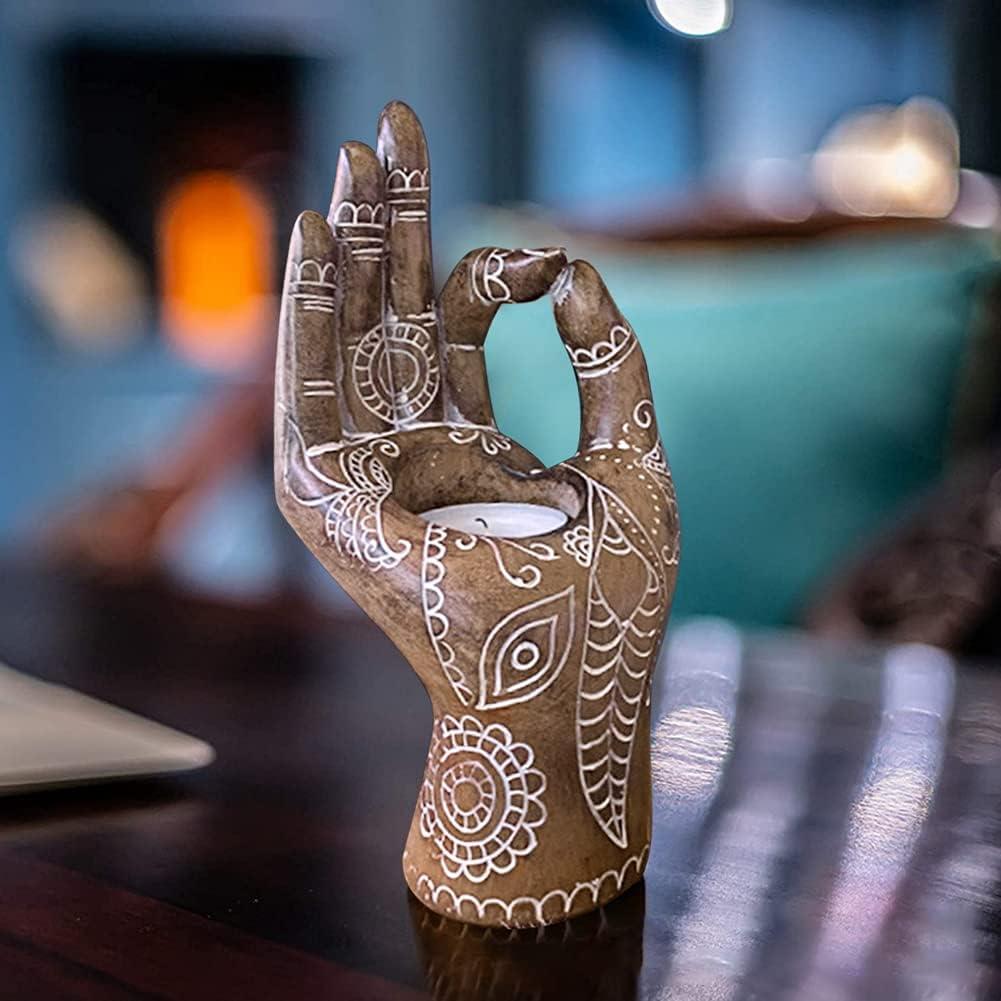 Soporte de Vela Buda Faddare en Resina Ecológica Bronce 17cm