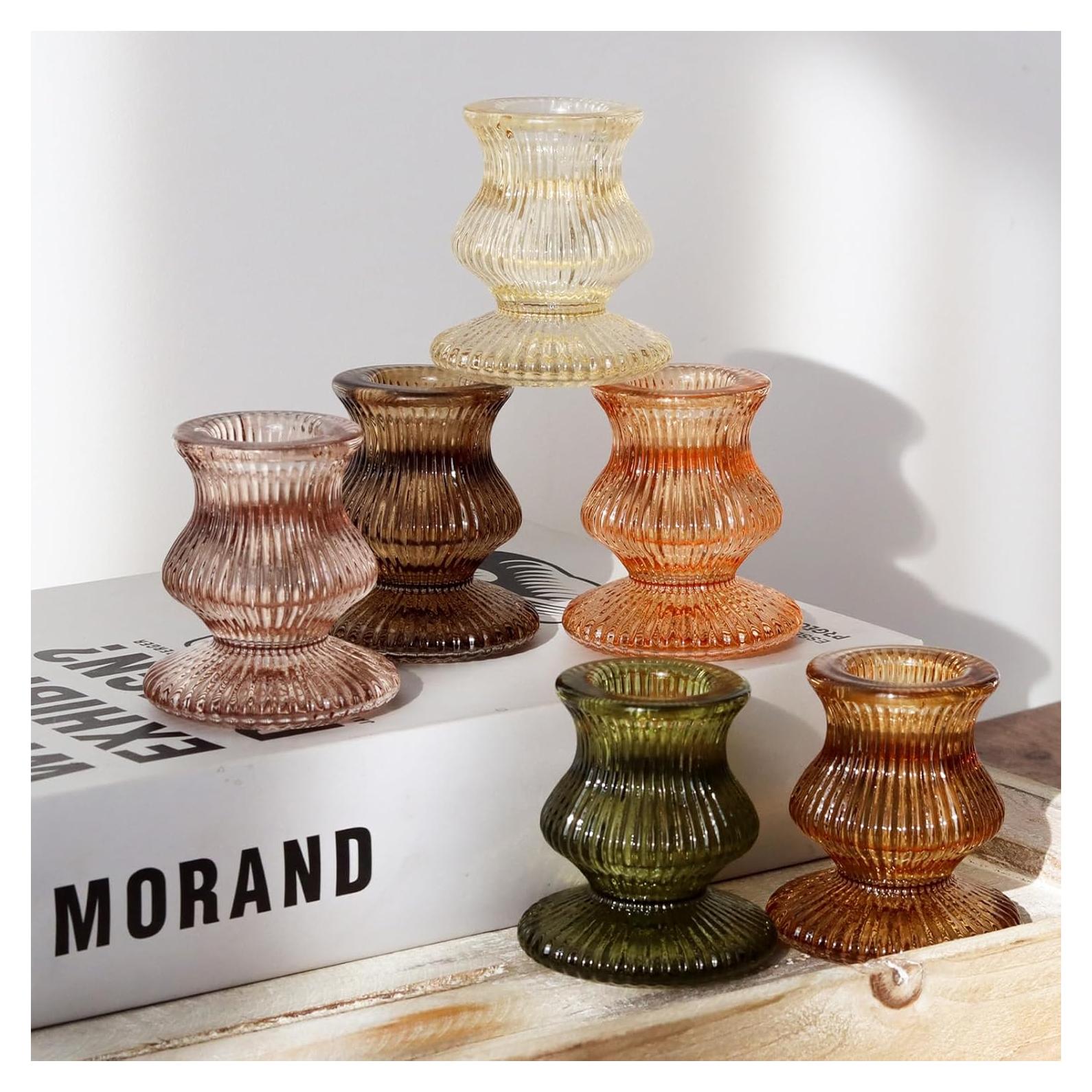 Soportes de Candelabro de Vidrio WDHODEC 12PCS Coloridos