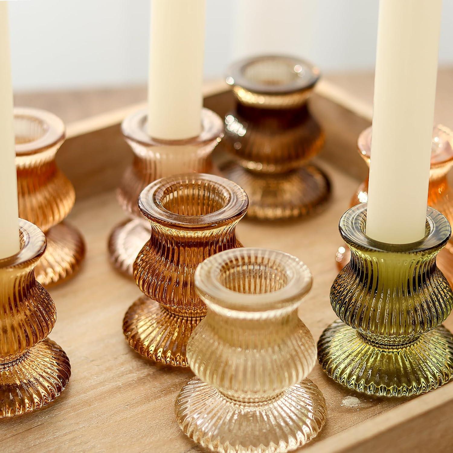 Soportes de Candelabro de Vidrio WDHODEC 12PCS Coloridos