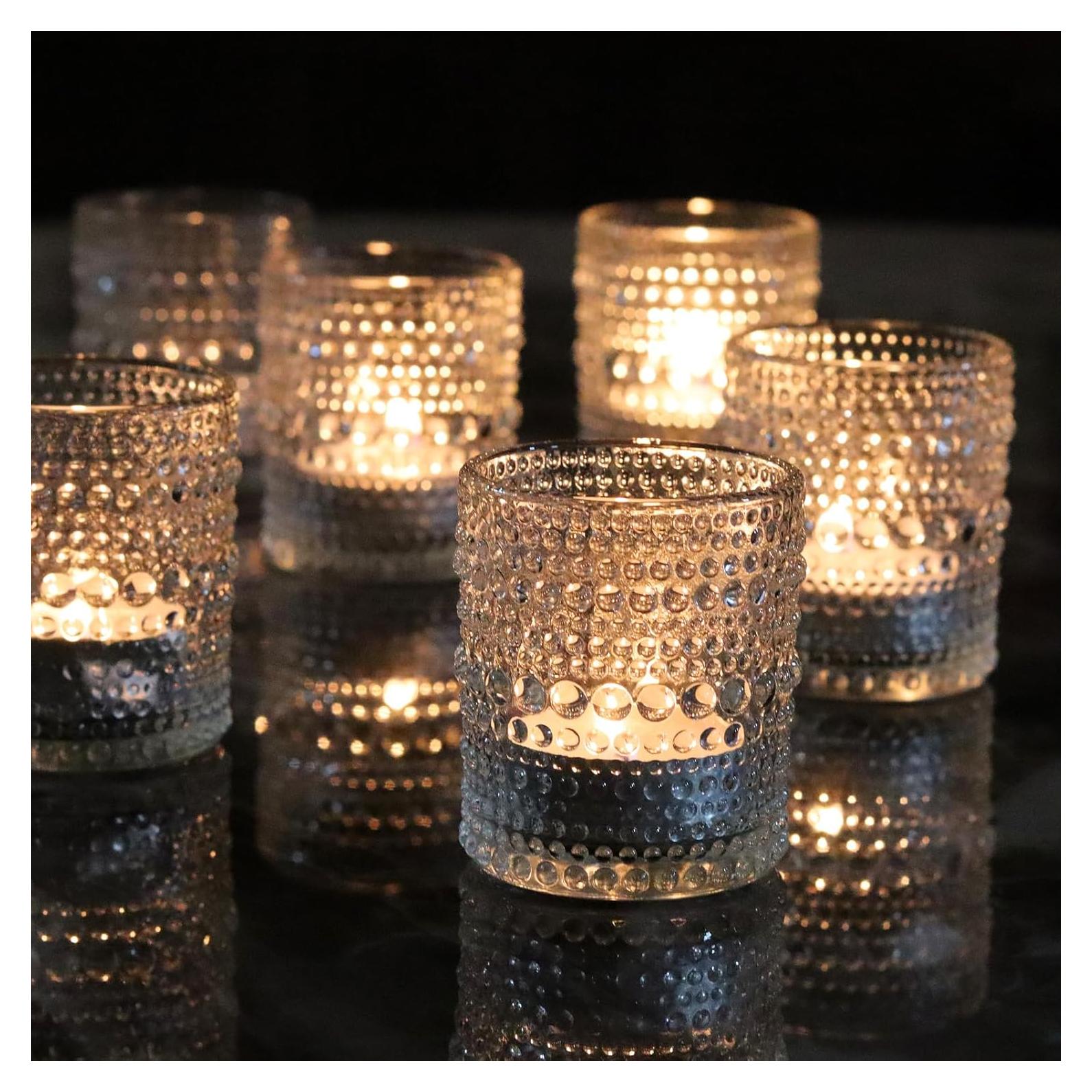 Juego de 12 Soportes de Velas de Vidrio Transparente WDHODEC