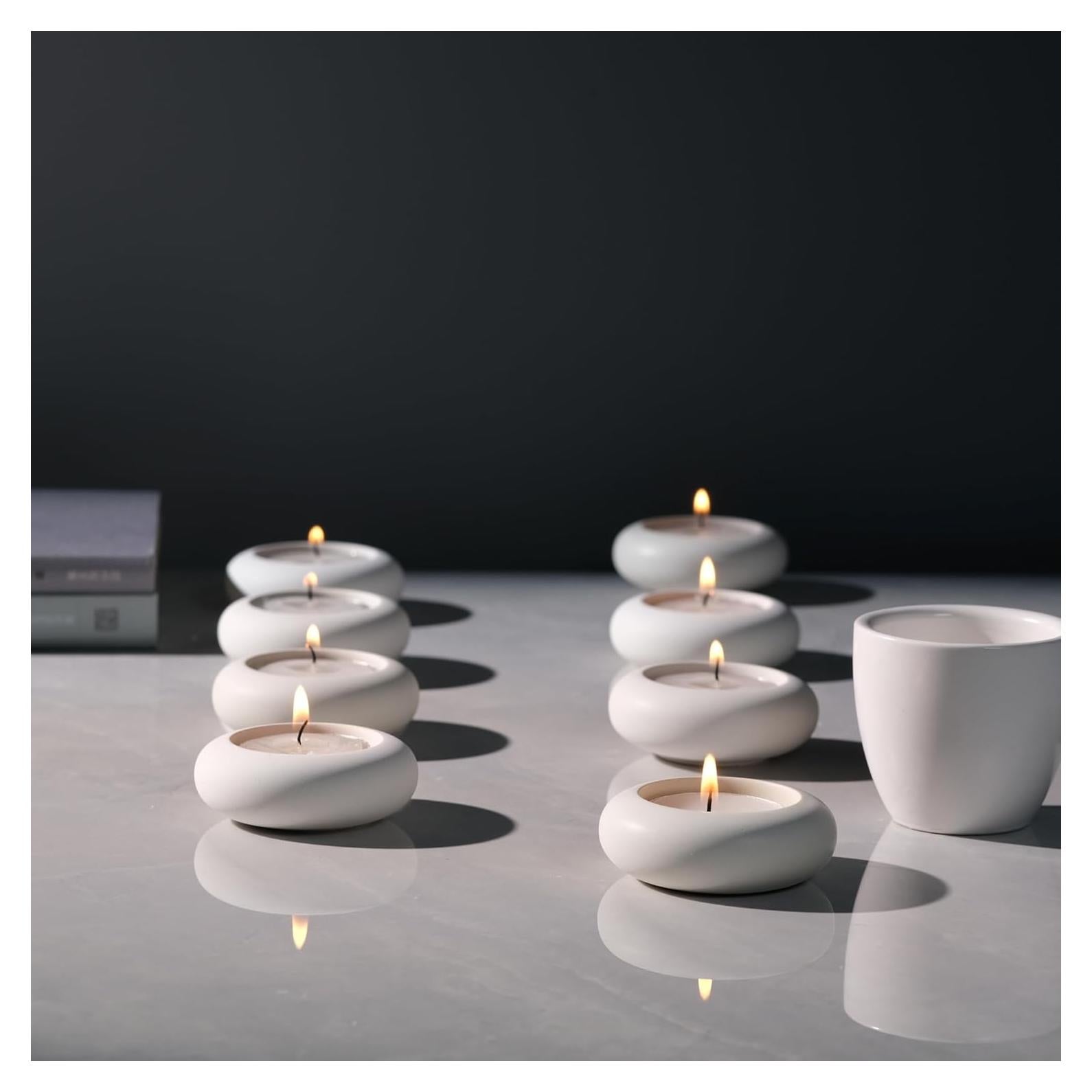 Portavelas de Té ICNBUYS de Cemento Blanco Hecho a Mano 6.6 cm