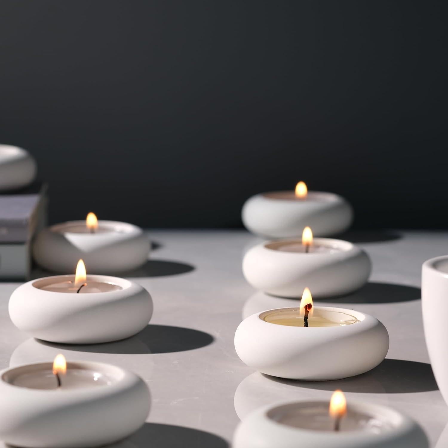 Portavelas de Té ICNBUYS de Cemento Blanco Hecho a Mano 6.6 cm