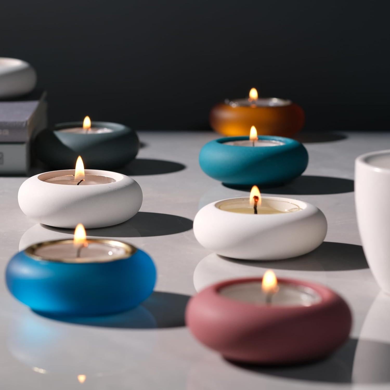 Portavelas de Té ICNBUYS de Cemento Blanco Hecho a Mano 6.6 cm