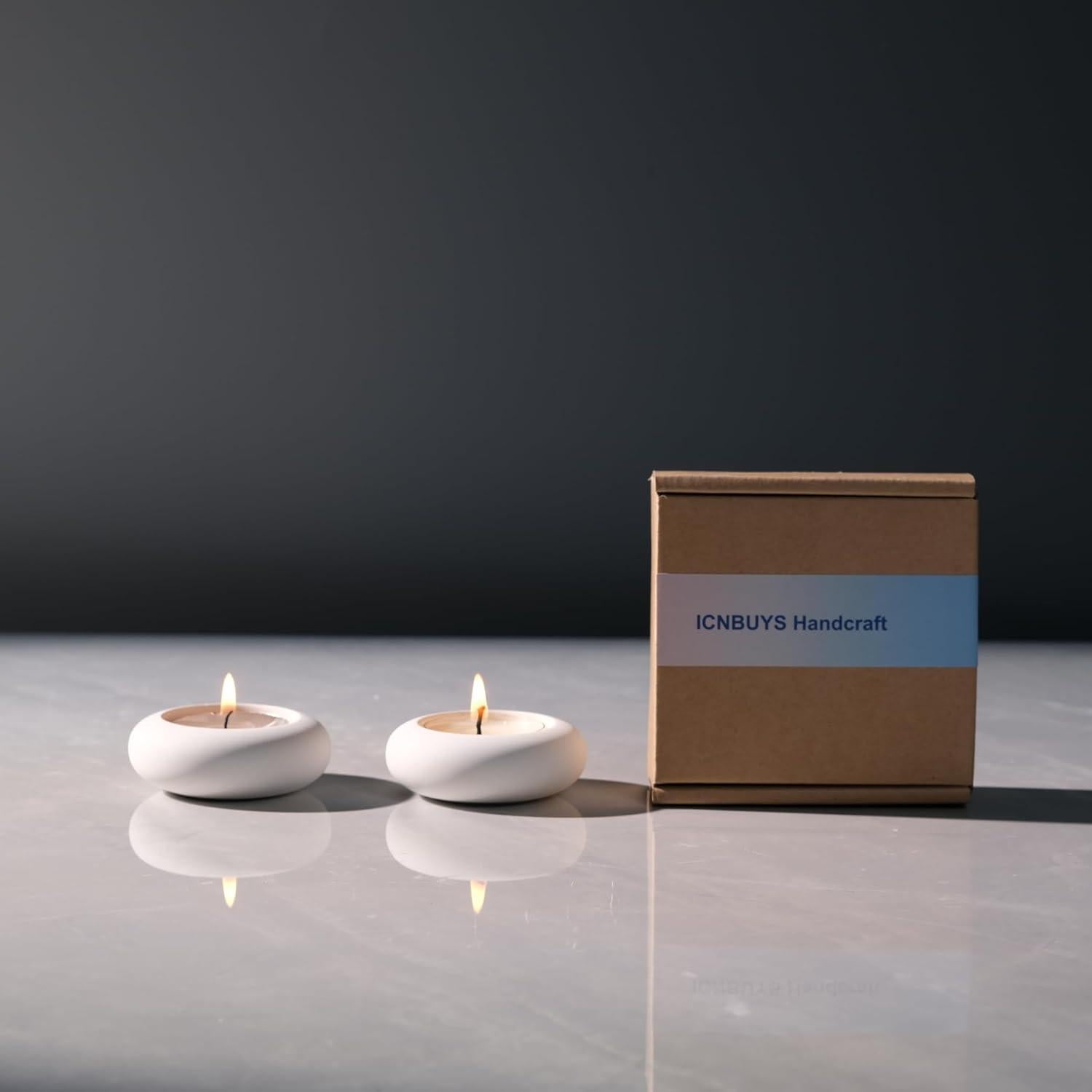 Portavelas de Té ICNBUYS de Cemento Blanco Hecho a Mano 6.6 cm