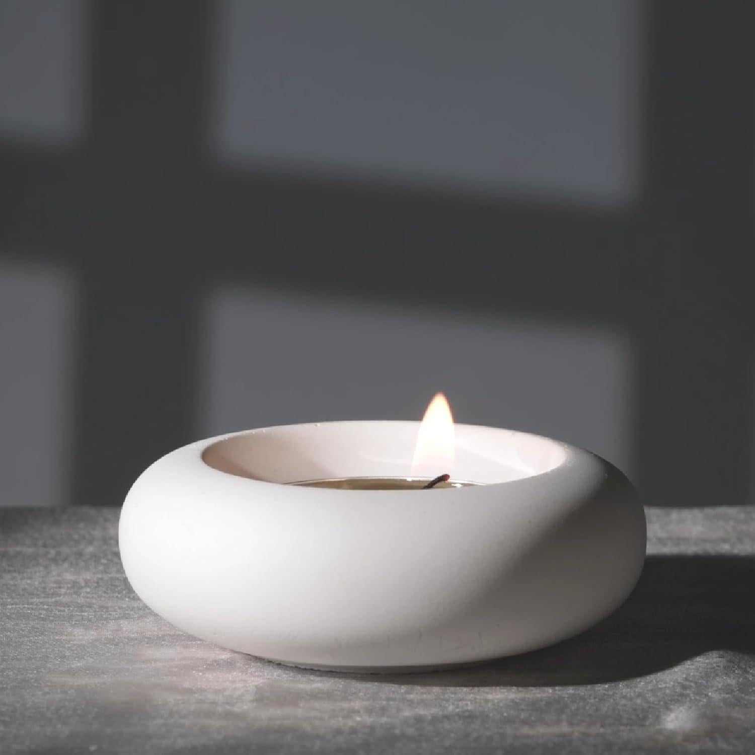 Portavelas de Té ICNBUYS de Cemento Blanco Hecho a Mano 6.6 cm